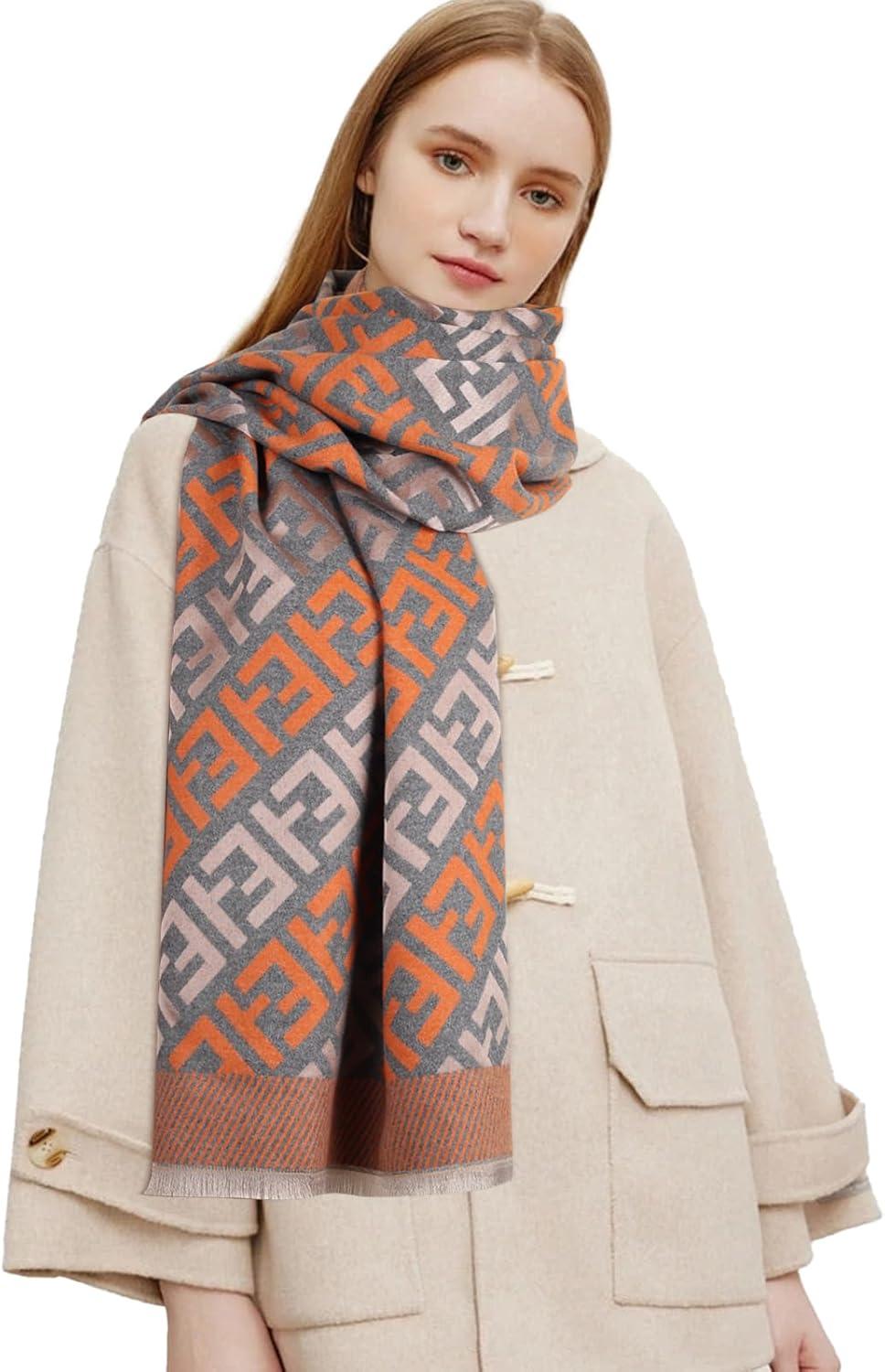 imageEXTREE Scarfs for Women Pashmina Silky Shawl Wrap for Evening Dressing Blanket Open Front Poncho CapeOrange One