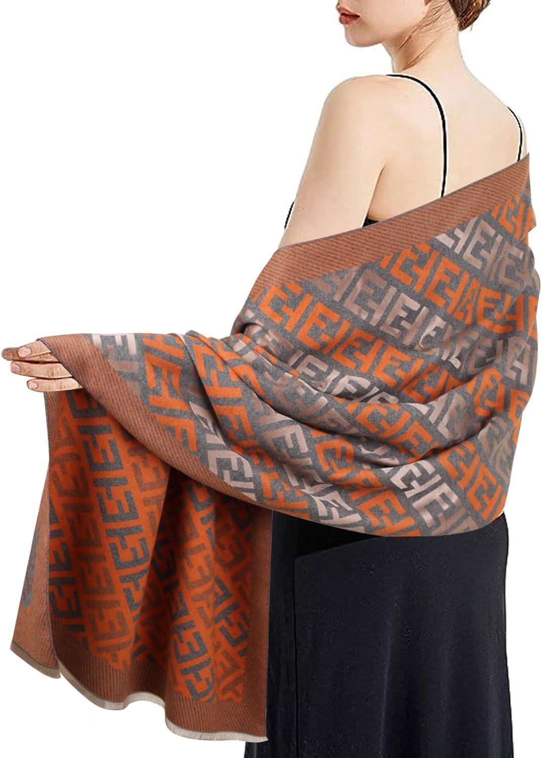 imageEXTREE Scarfs for Women Pashmina Silky Shawl Wrap for Evening Dressing Blanket Open Front Poncho CapeOrange One