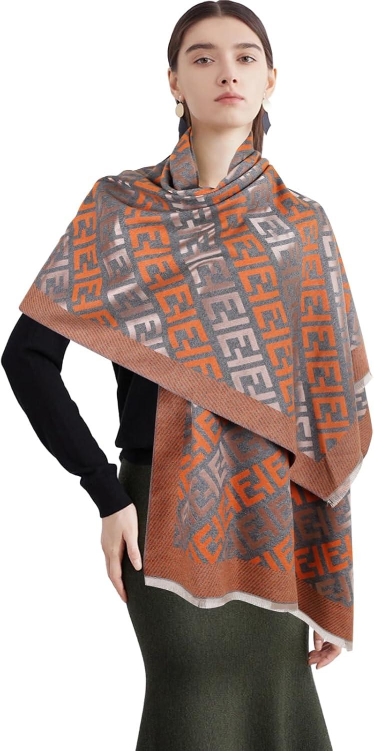 imageEXTREE Scarfs for Women Pashmina Silky Shawl Wrap for Evening Dressing Blanket Open Front Poncho CapeOrange One