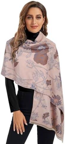 imageEXTREE Scarfs for Women Pashmina Silky Shawl Wrap for Evening Dressing Blanket Open Front Poncho CapePink Peony