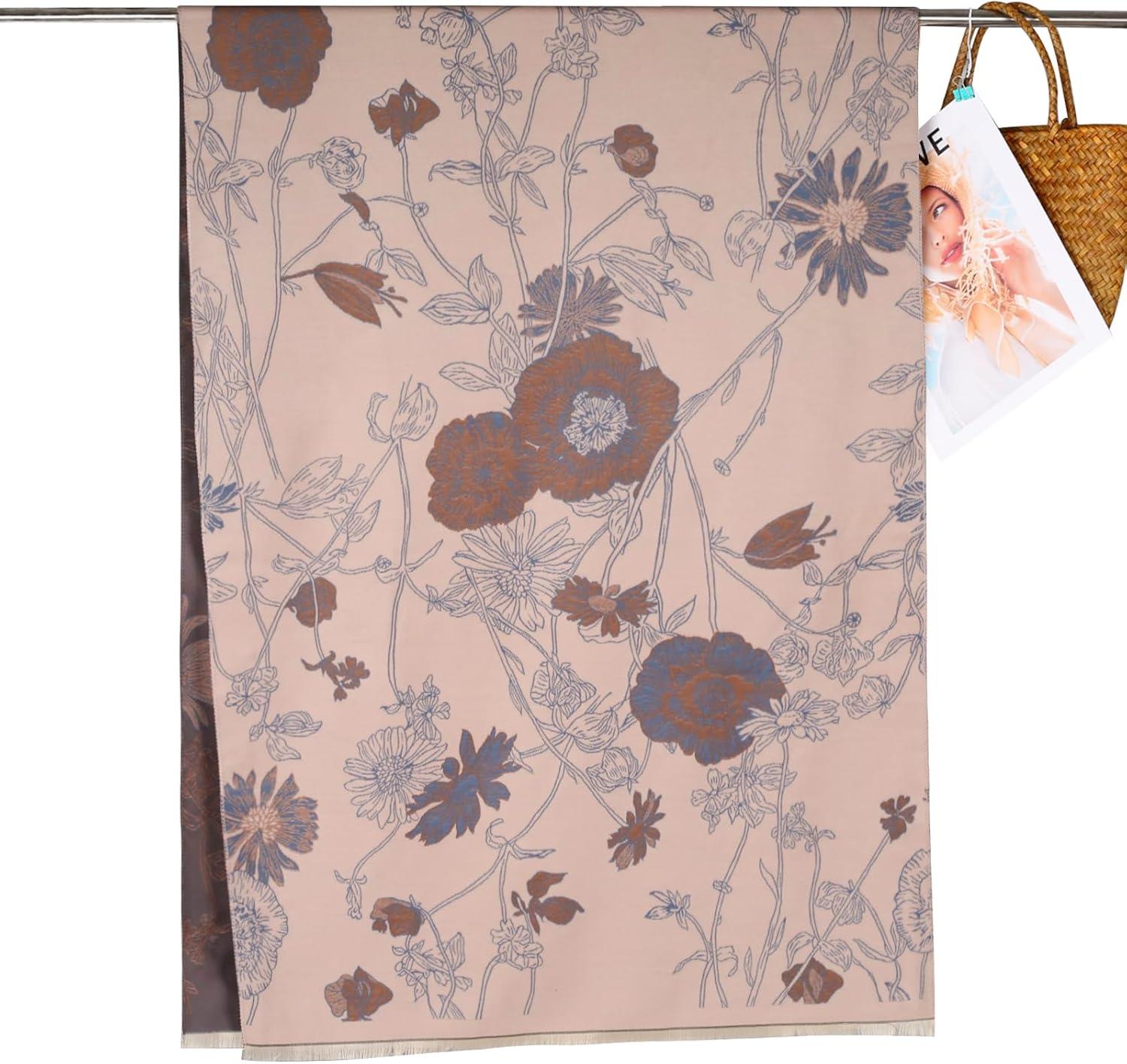 imageEXTREE Scarfs for Women Pashmina Silky Shawl Wrap for Evening Dressing Blanket Open Front Poncho CapePink Peony