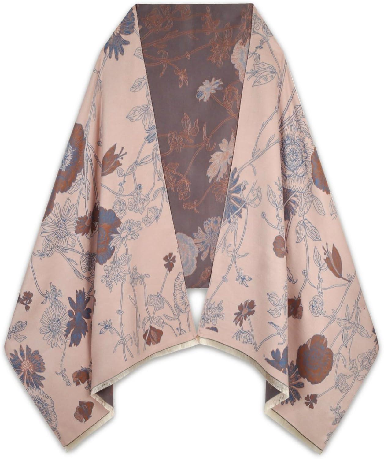 imageEXTREE Scarfs for Women Pashmina Silky Shawl Wrap for Evening Dressing Blanket Open Front Poncho CapePink Peony