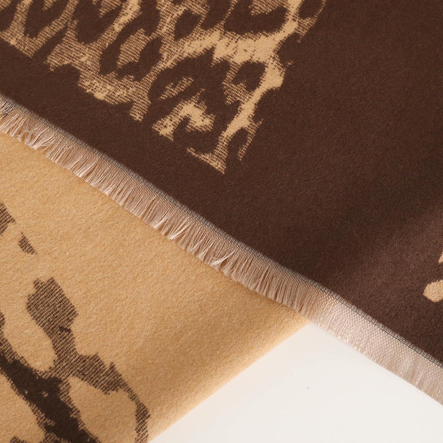 imageEXTREE Scarfs for Women Pashmina Silky Shawl Wrap for Evening Dressing Blanket Open Front Poncho CapePlaid Patchwork Leopard Brown