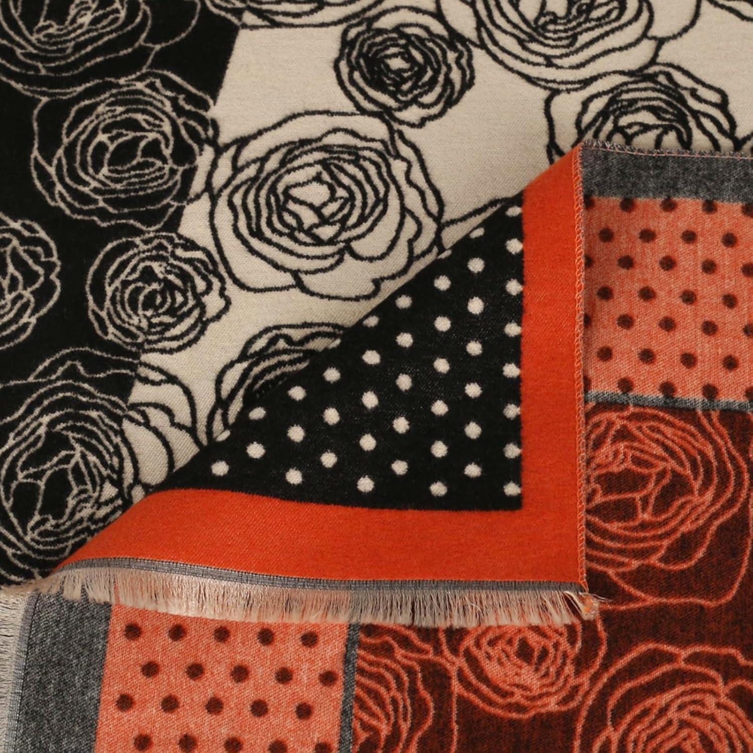 imageEXTREE Scarfs for Women Pashmina Silky Shawl Wrap for Evening Dressing Blanket Open Front Poncho CapePolka Dot Camellia Black