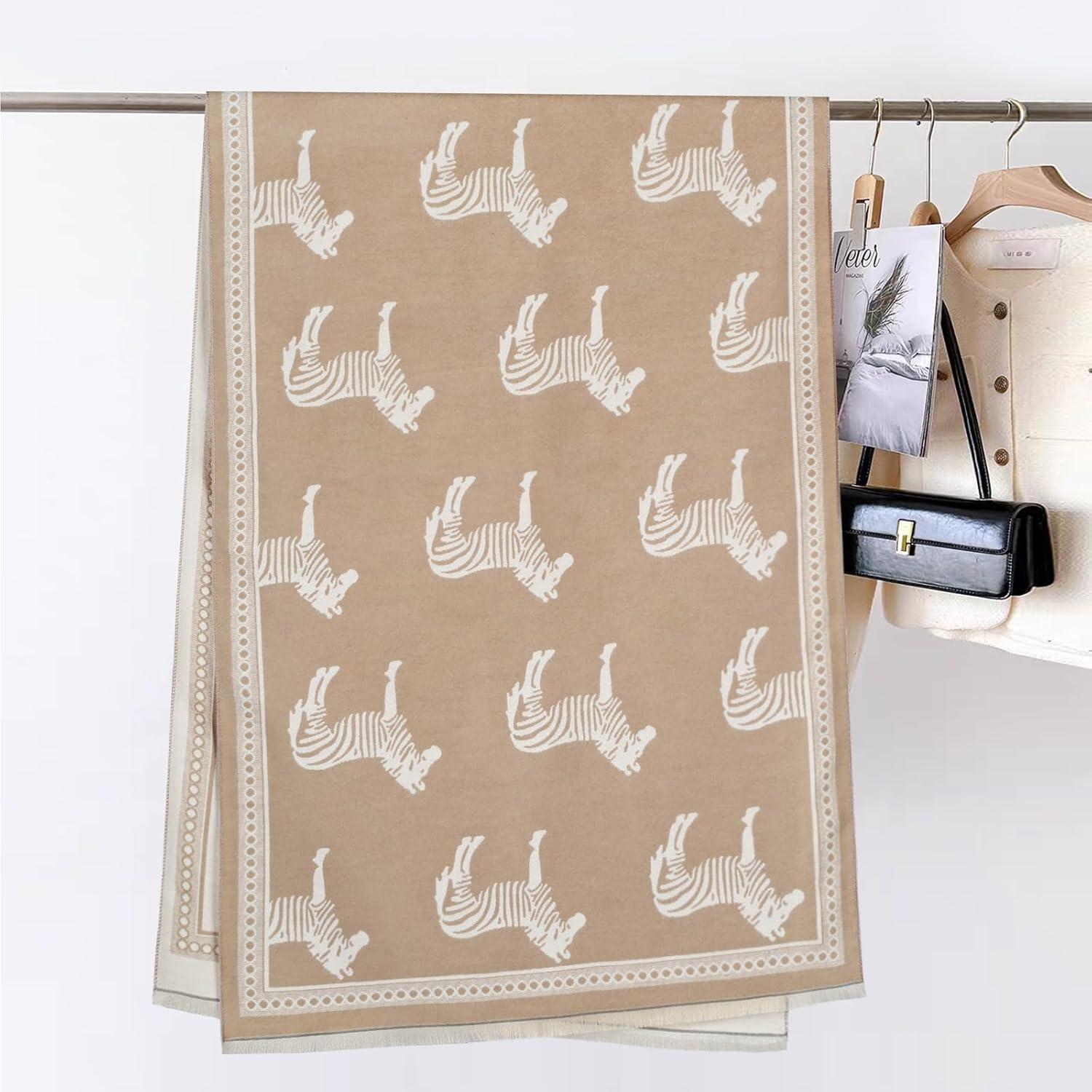 imageEXTREE Scarfs for Women Pashmina Silky Shawl Wrap for Evening Dressing Blanket Open Front Poncho CapeRetro Zebra Khaki