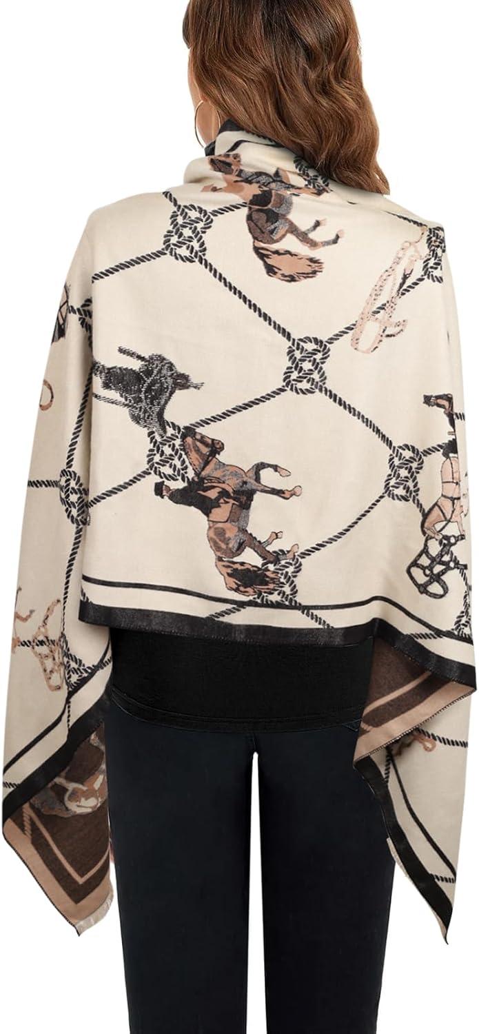 imageEXTREE Scarfs for Women Pashmina Silky Shawl Wrap for Evening Dressing Blanket Open Front Poncho CapeRice Coffee