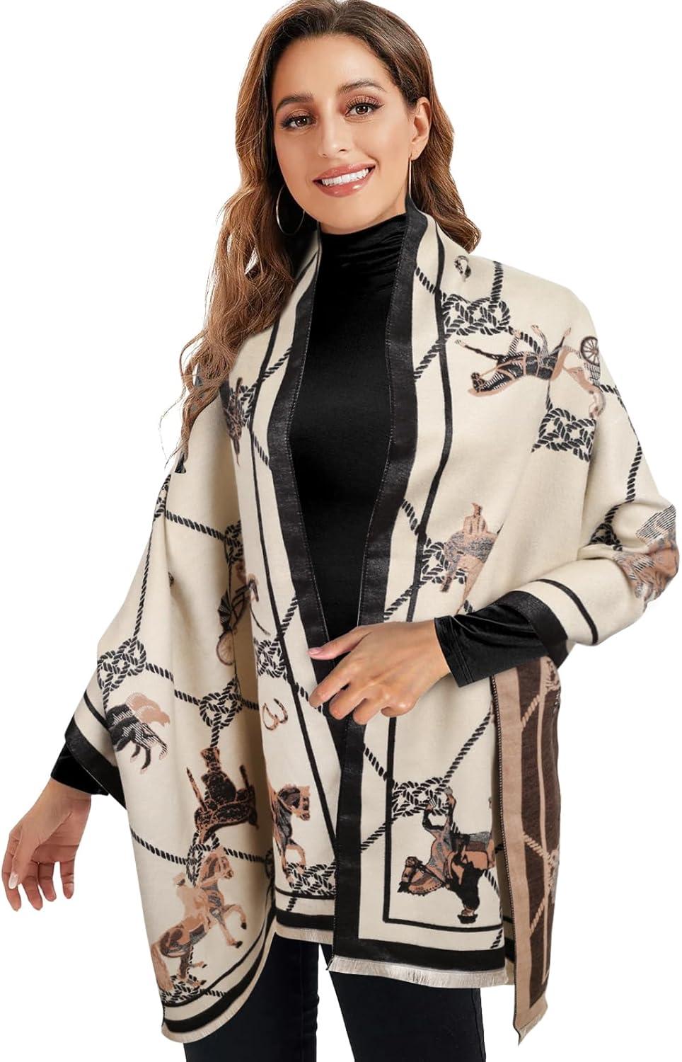imageEXTREE Scarfs for Women Pashmina Silky Shawl Wrap for Evening Dressing Blanket Open Front Poncho CapeRice Coffee