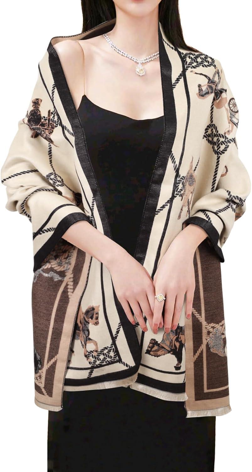 imageEXTREE Scarfs for Women Pashmina Silky Shawl Wrap for Evening Dressing Blanket Open Front Poncho CapeRice Coffee