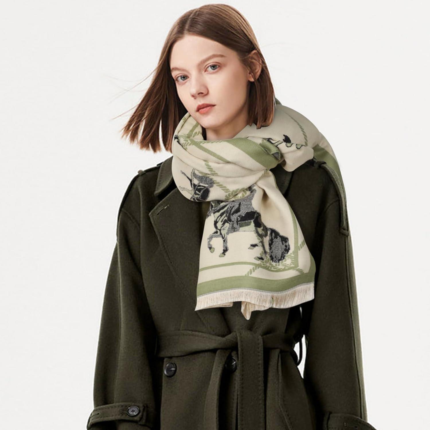 imageEXTREE Scarfs for Women Pashmina Silky Shawl Wrap for Evening Dressing Blanket Open Front Poncho CapeRice Green