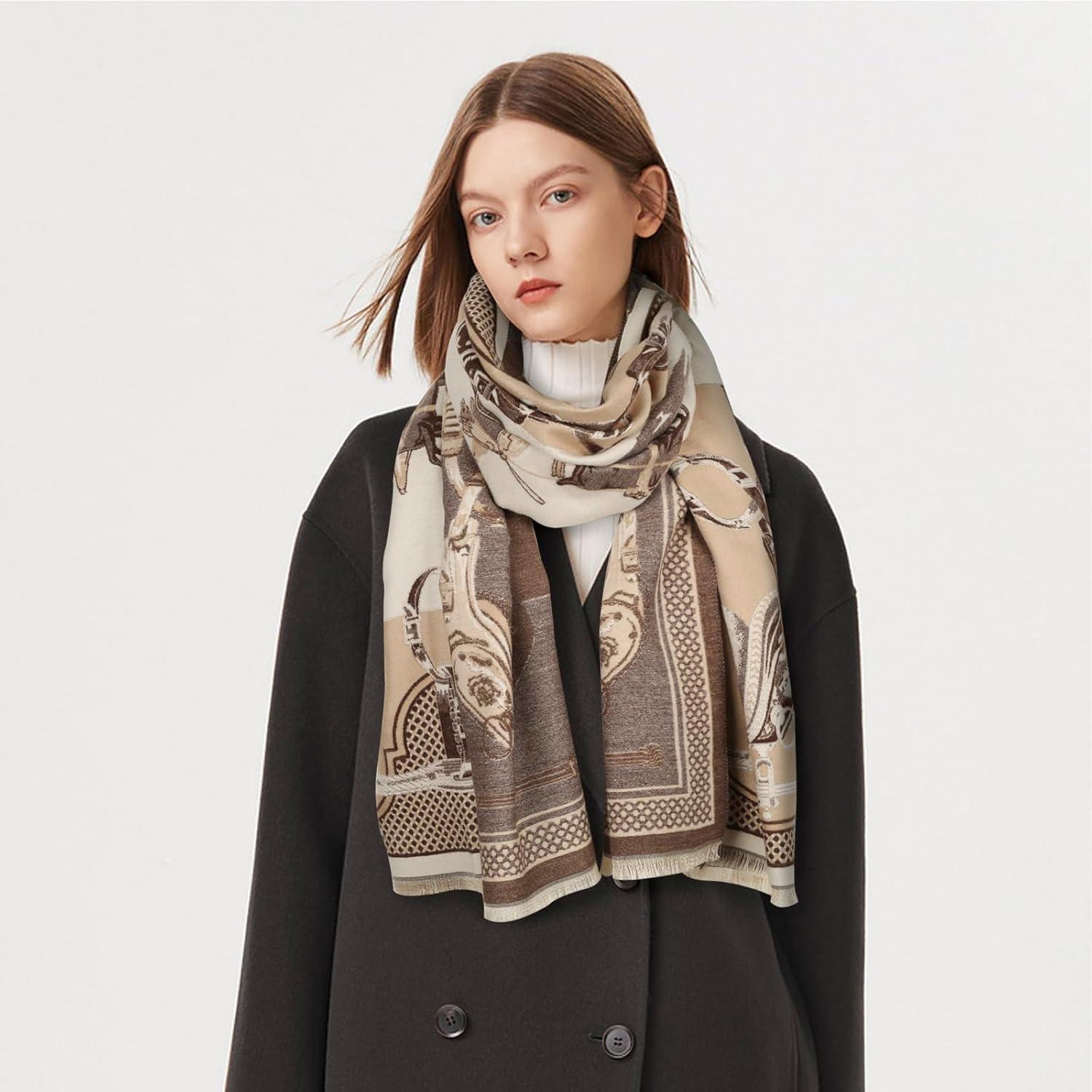 imageEXTREE Scarfs for Women Pashmina Silky Shawl Wrap for Evening Dressing Blanket Open Front Poncho CapeRoman Khaki