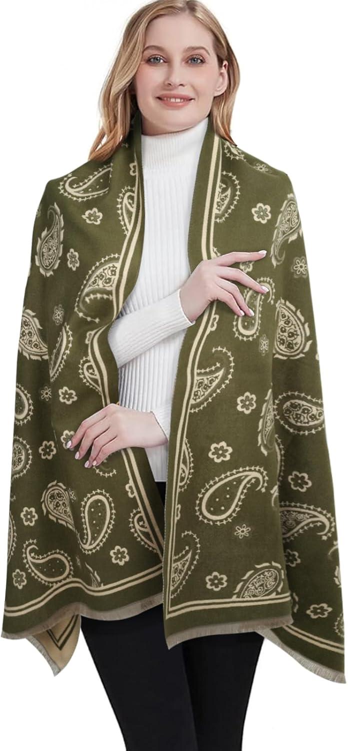 imageEXTREE Scarfs for Women Pashmina Silky Shawl Wrap for Evening Dressing Blanket Open Front Poncho CapeSoft Cashew Green