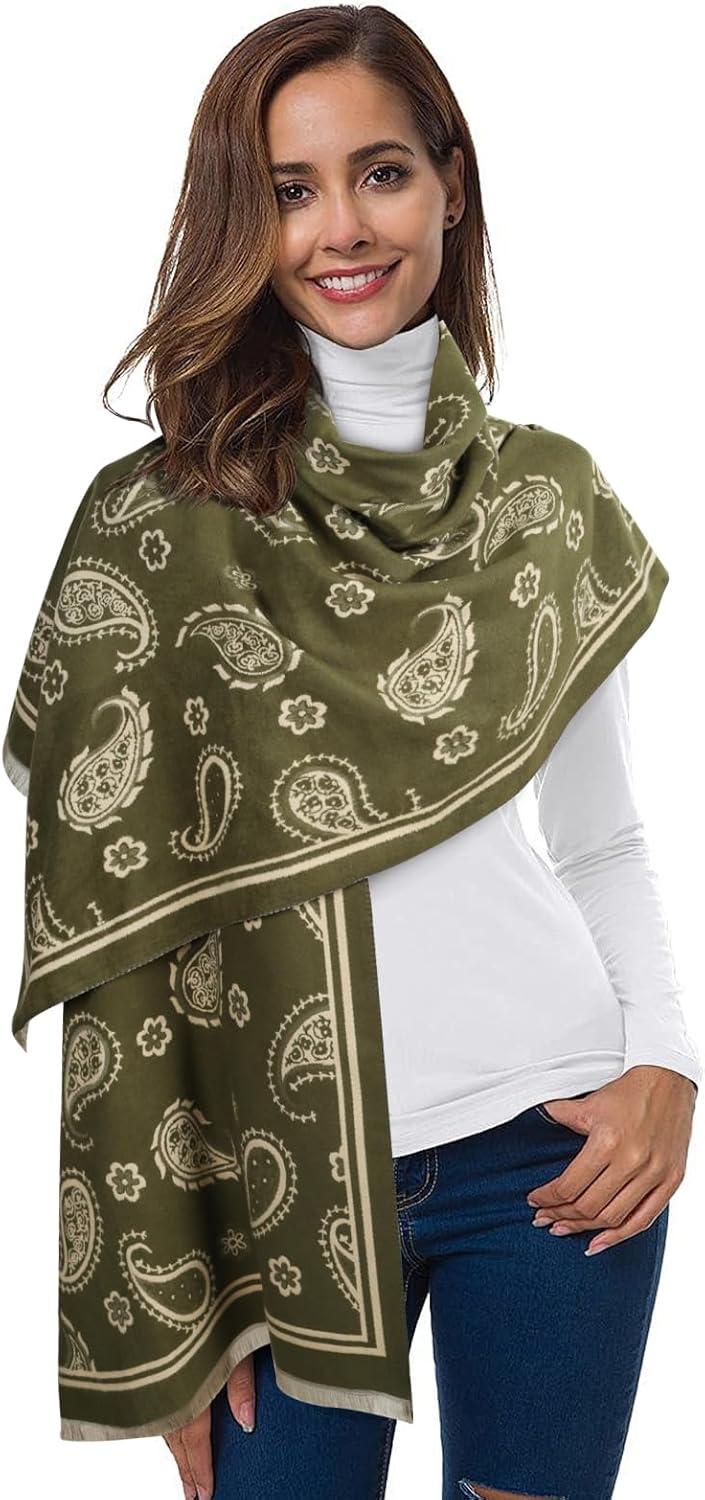 imageEXTREE Scarfs for Women Pashmina Silky Shawl Wrap for Evening Dressing Blanket Open Front Poncho CapeSoft Cashew Green