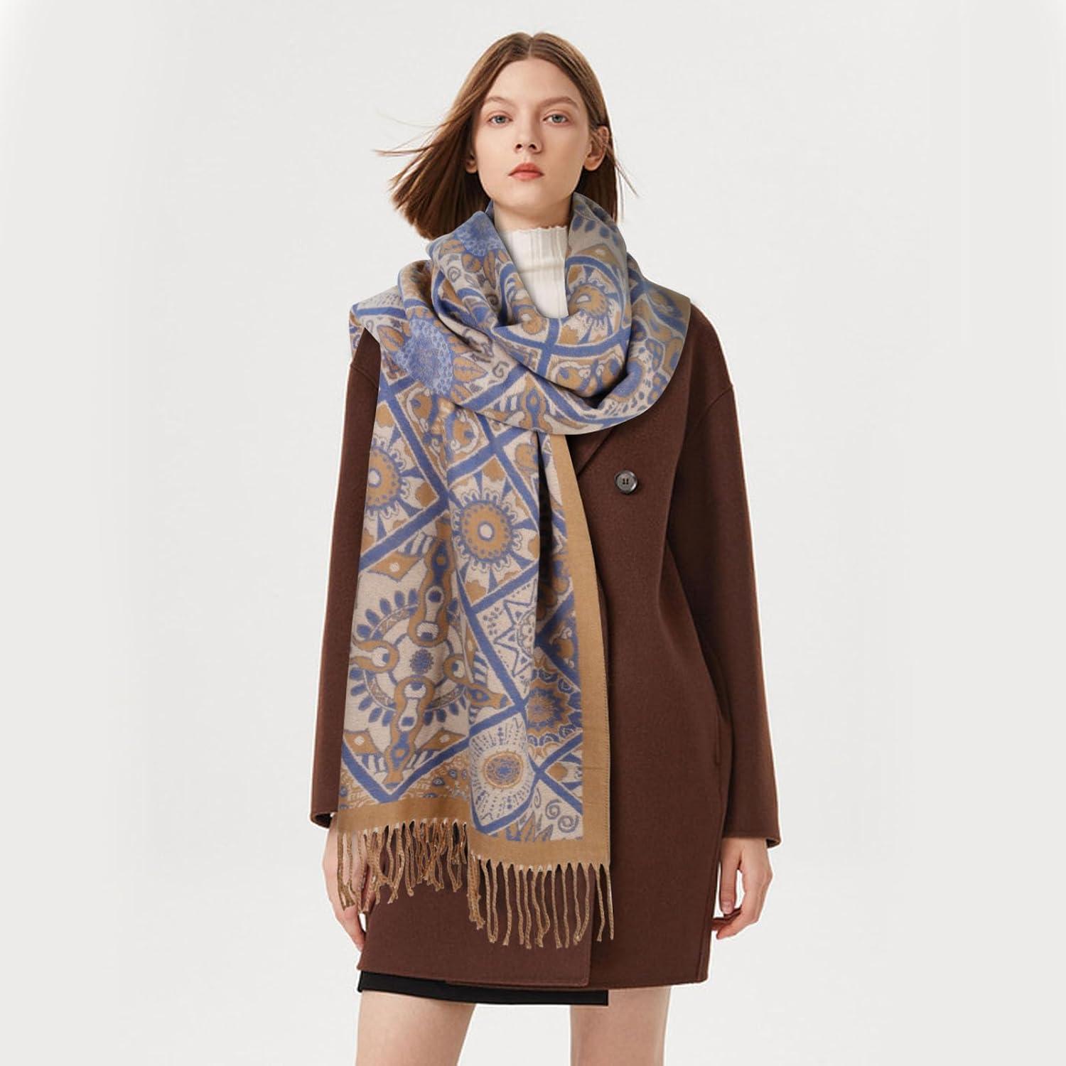 imageEXTREE Scarfs for Women Pashmina Silky Shawl Wrap for Evening Dressing Blanket Open Front Poncho CapeTotem Flower Camel