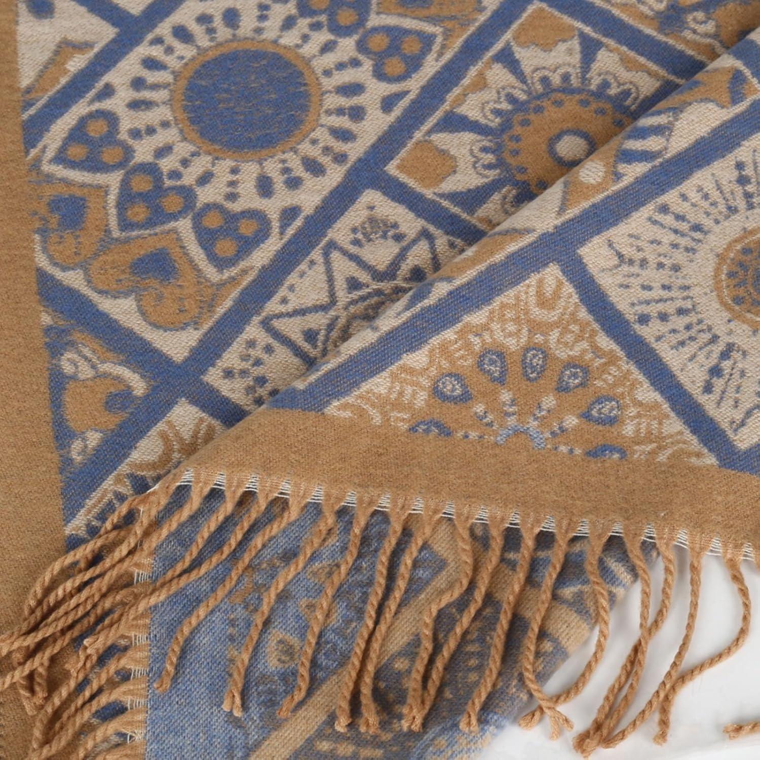 imageEXTREE Scarfs for Women Pashmina Silky Shawl Wrap for Evening Dressing Blanket Open Front Poncho CapeTotem Flower Camel