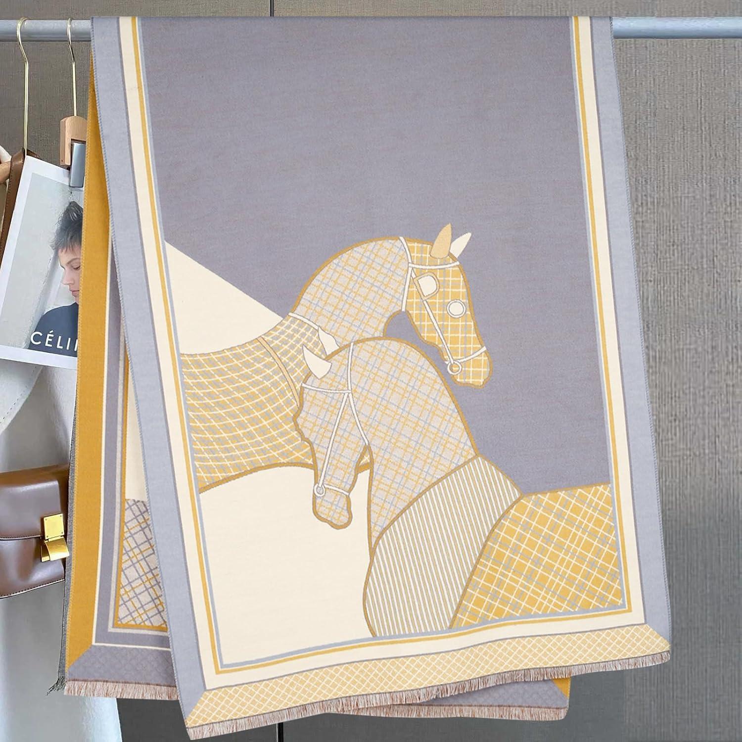 imageEXTREE Scarfs for Women Pashmina Silky Shawl Wrap for Evening Dressing Blanket Open Front Poncho CapeYellowgray Warhorse