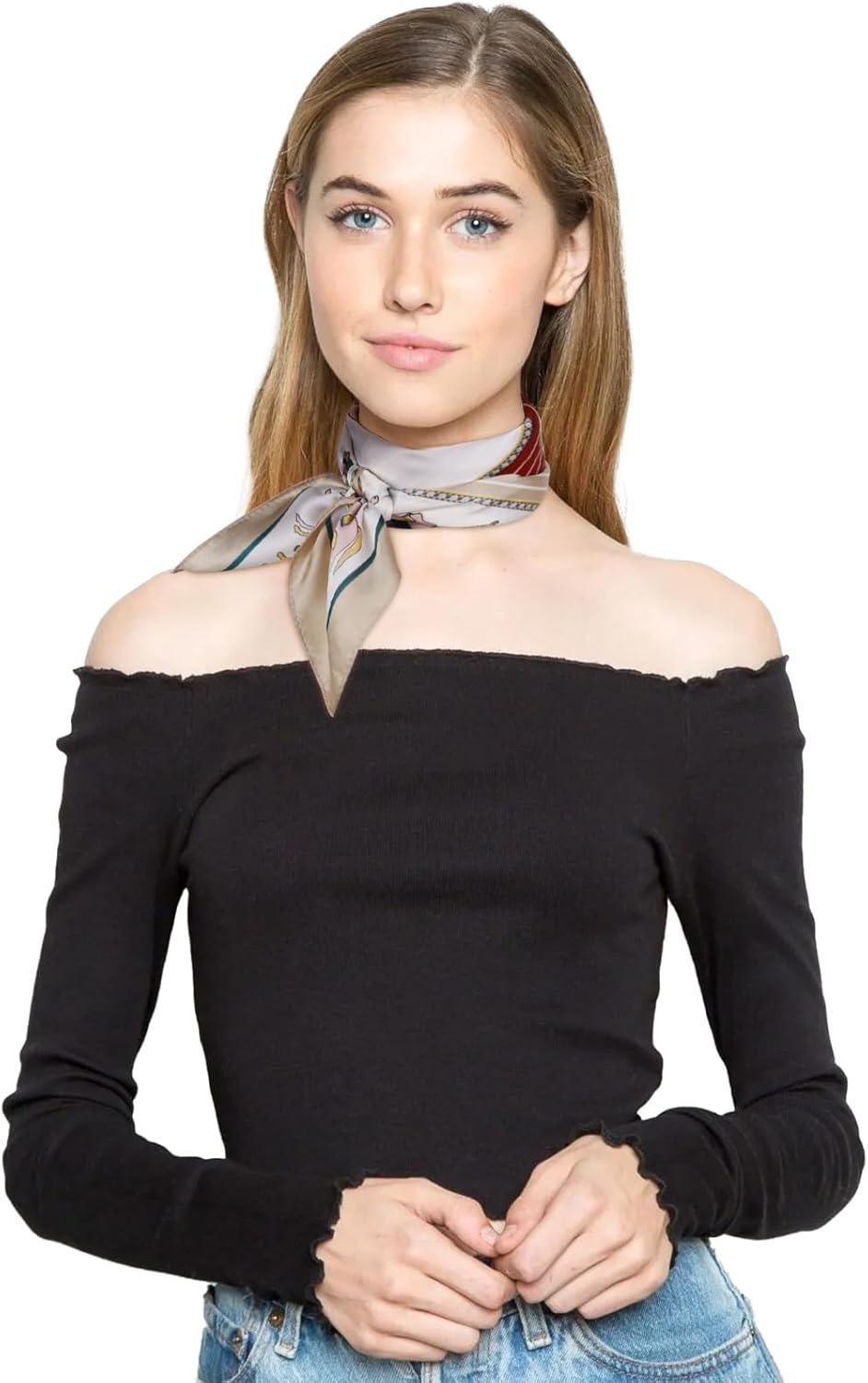 imageEXTREE Silk Feeling Scarf Medium Square Satin Head Scarf Sleeping Hair Wrapping for Women 275  275 inchesBack Horse Frame Khaki