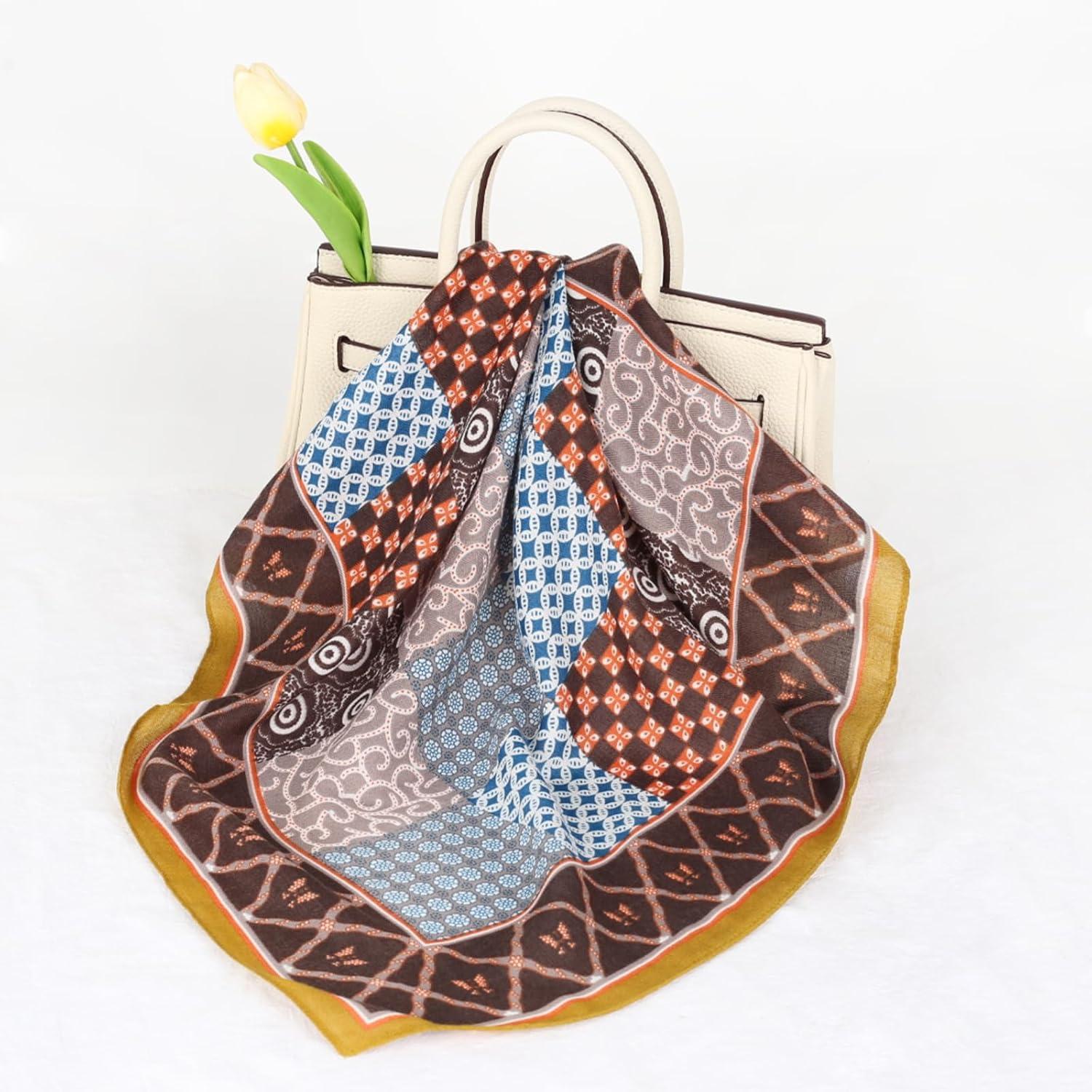 imageEXTREE Silk Feeling Scarf Medium Square Satin Head Scarf Sleeping Hair Wrapping for Women 275  275 inchesBaoxiang Copper Coin Pattern With Yellow Edge