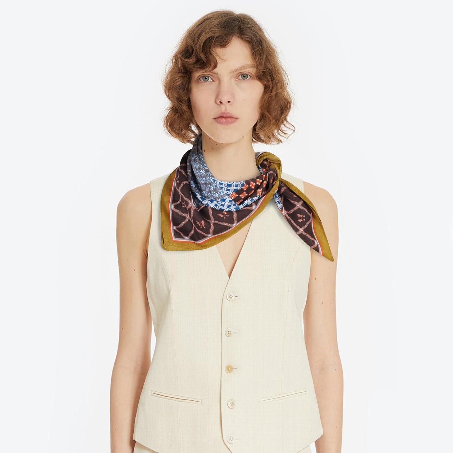 imageEXTREE Silk Feeling Scarf Medium Square Satin Head Scarf Sleeping Hair Wrapping for Women 275  275 inchesBaoxiang Copper Coin Pattern With Yellow Edge