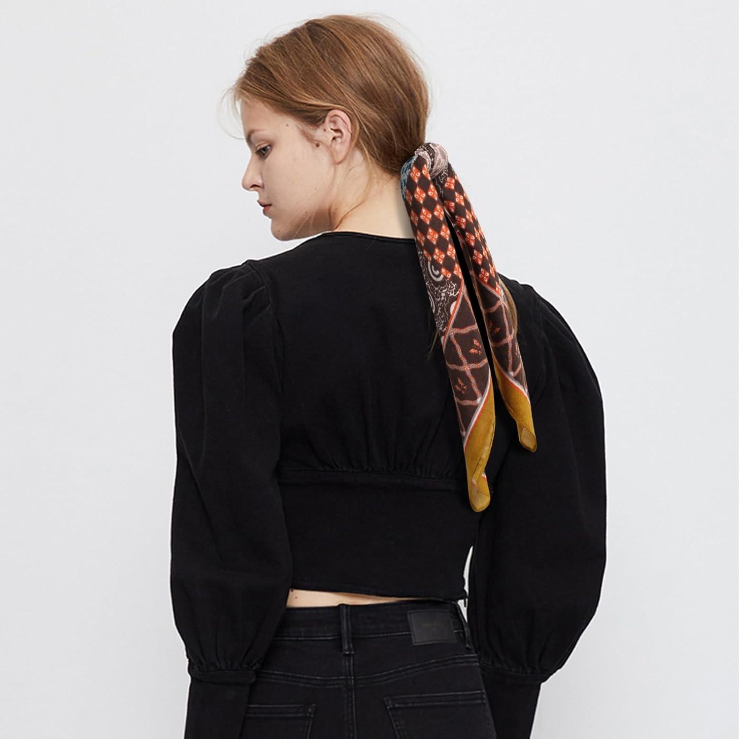 imageEXTREE Silk Feeling Scarf Medium Square Satin Head Scarf Sleeping Hair Wrapping for Women 275  275 inchesBaoxiang Copper Coin Pattern With Yellow Edge