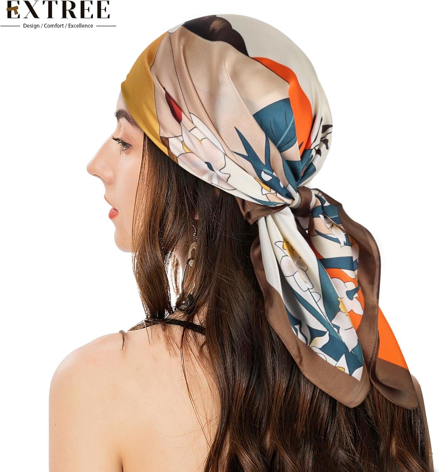 imageEXTREE Silk Feeling Scarf Medium Square Satin Head Scarf Sleeping Hair Wrapping for Women 275  275 inchesBeauty Lily