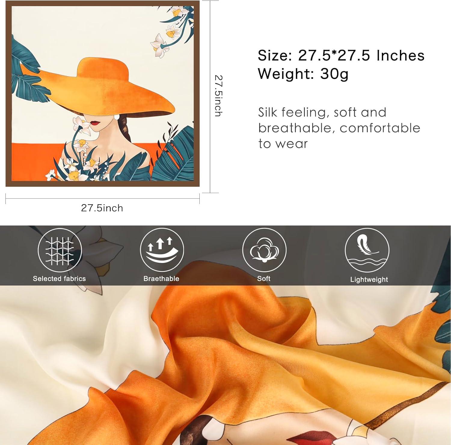 imageEXTREE Silk Feeling Scarf Medium Square Satin Head Scarf Sleeping Hair Wrapping for Women 275  275 inchesBeauty Lily