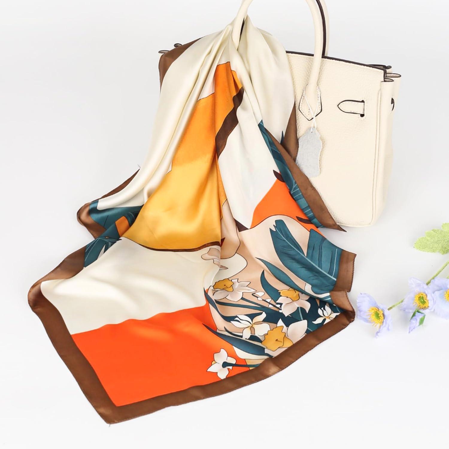 imageEXTREE Silk Feeling Scarf Medium Square Satin Head Scarf Sleeping Hair Wrapping for Women 275  275 inchesBeauty Lily