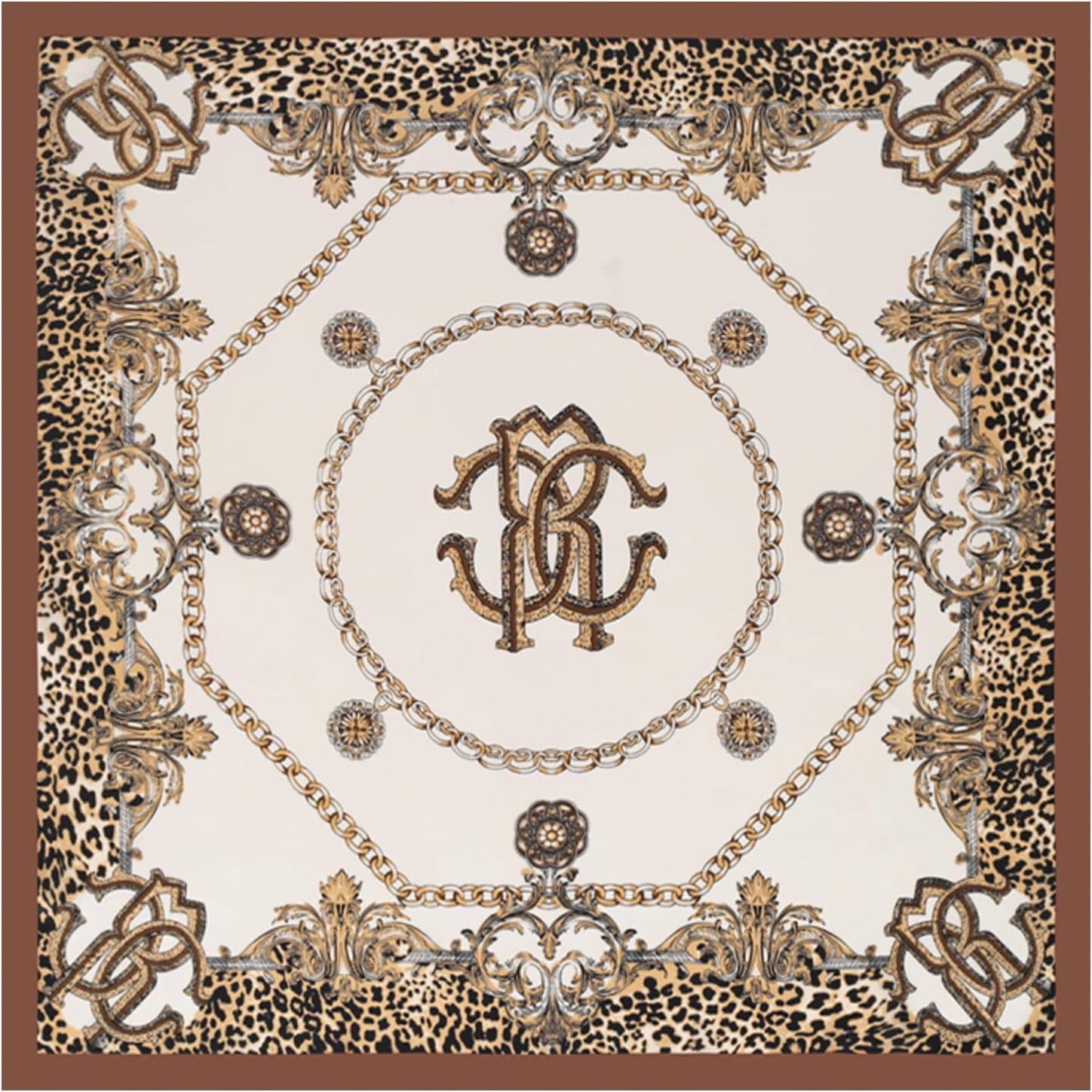 imageEXTREE Silk Feeling Scarf Medium Square Satin Head Scarf Sleeping Hair Wrapping for Women 275  275 inchesBeige Ambiguous Leopard Print