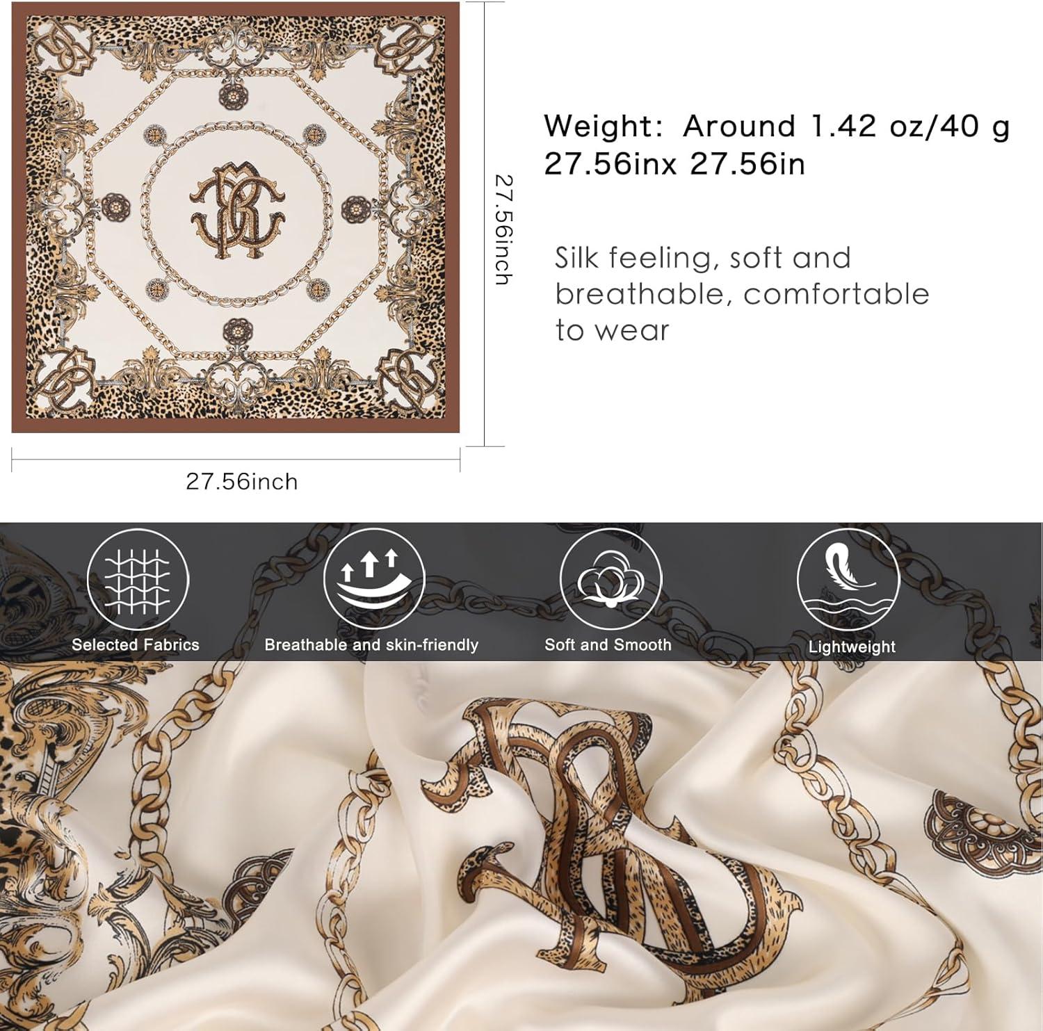 imageEXTREE Silk Feeling Scarf Medium Square Satin Head Scarf Sleeping Hair Wrapping for Women 275  275 inchesBeige Ambiguous Leopard Print