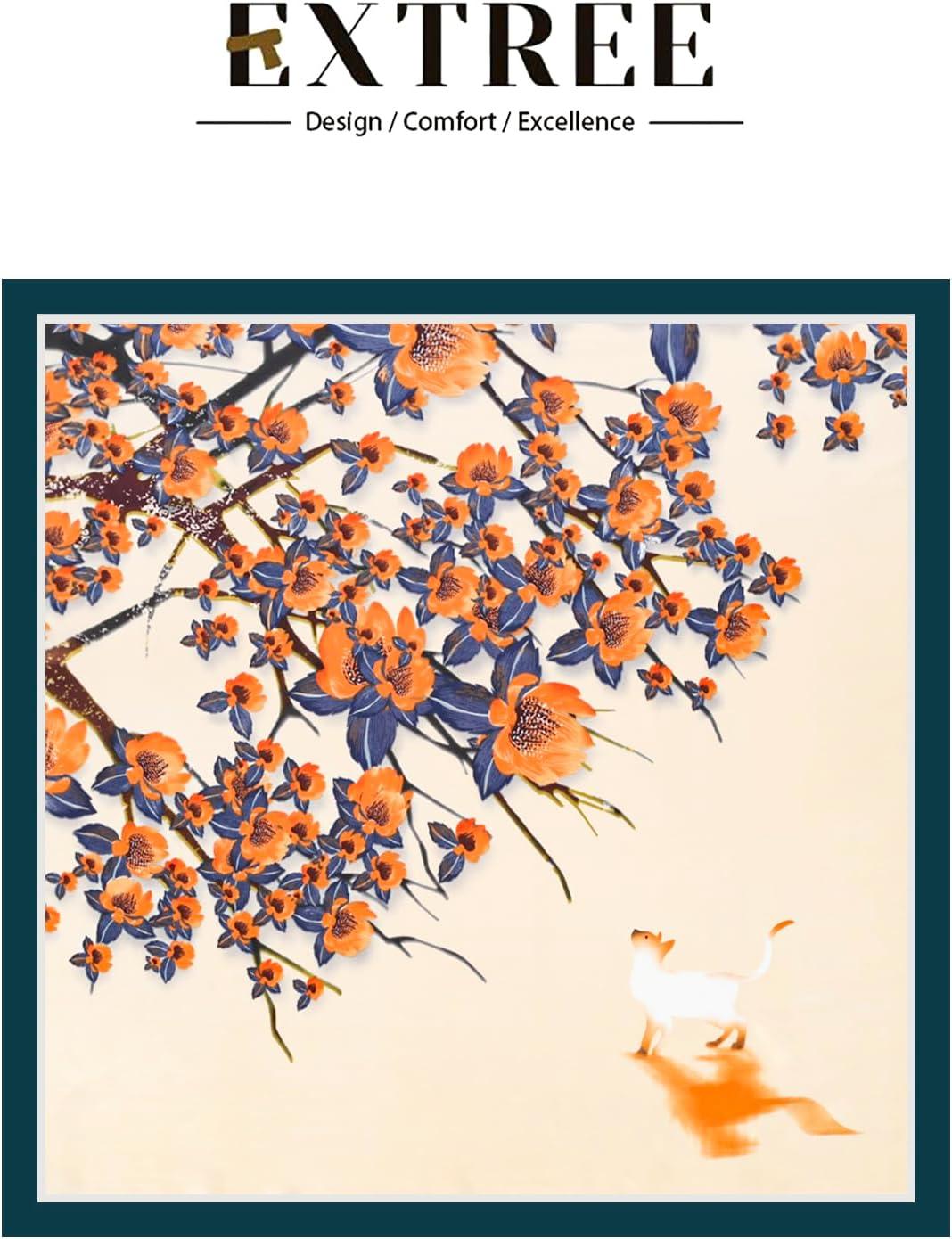 imageEXTREE Silk Feeling Scarf Medium Square Satin Head Scarf Sleeping Hair Wrapping for Women 275  275 inchesBeige Blue Plum Blossom