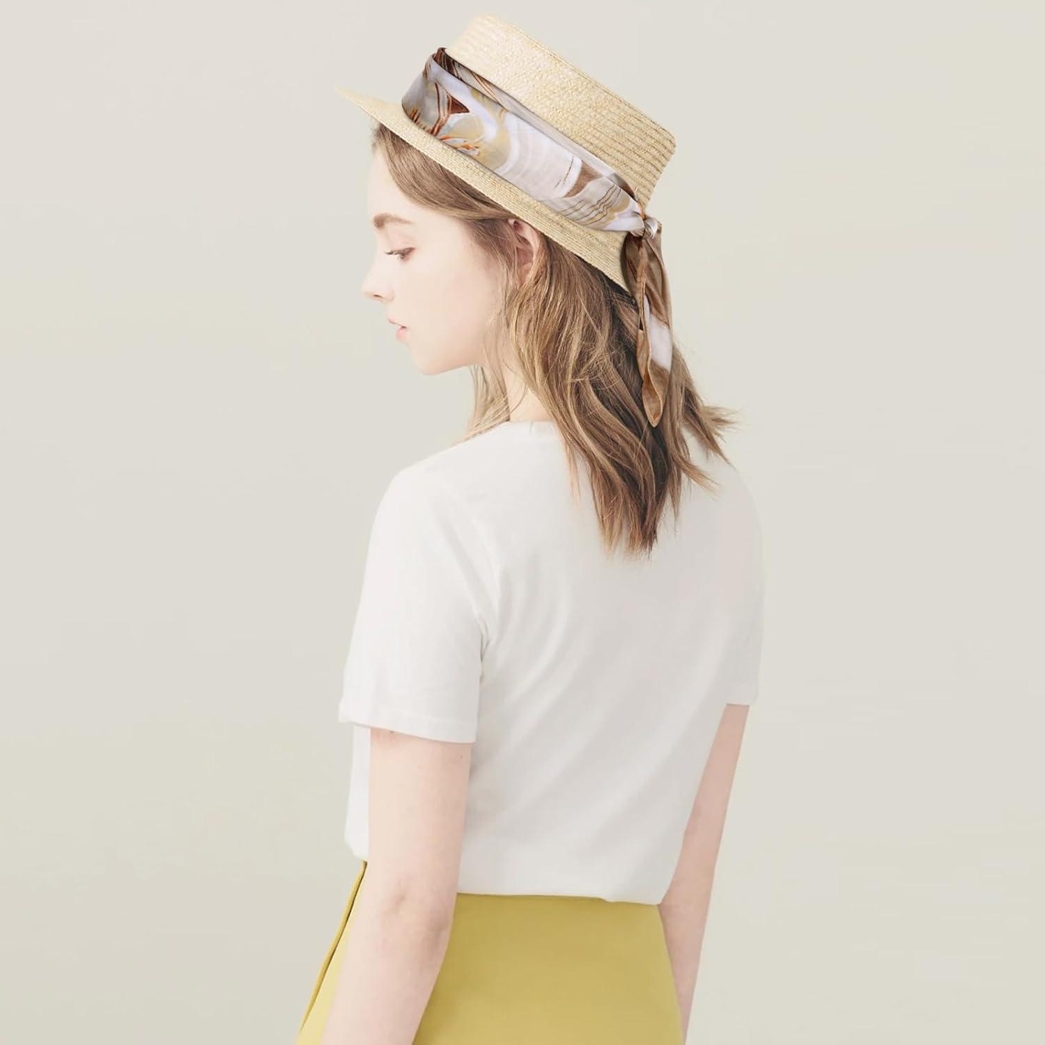 imageEXTREE Silk Feeling Scarf Medium Square Satin Head Scarf Sleeping Hair Wrapping for Women 275  275 inchesBig Lily Light Brown