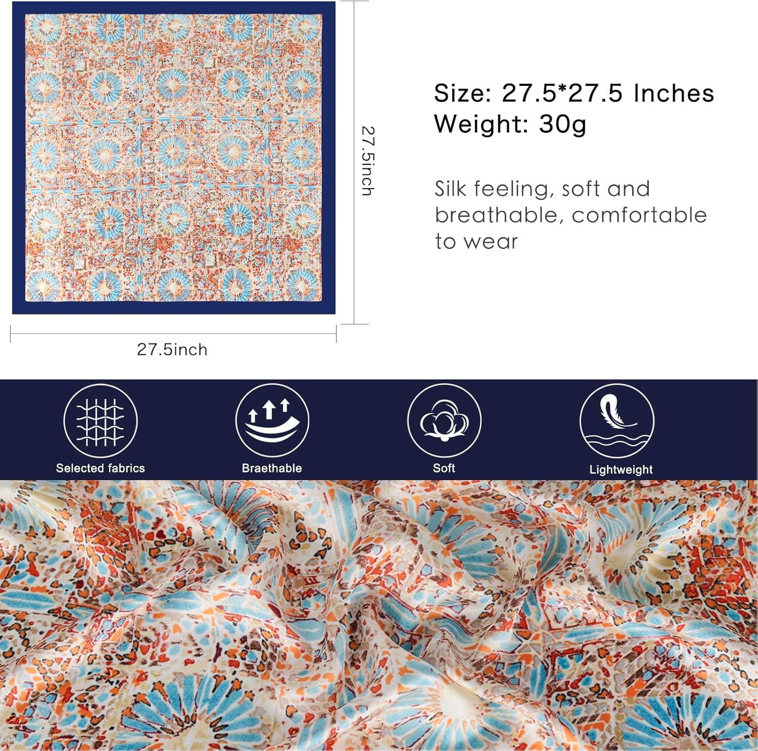 imageEXTREE Silk Feeling Scarf Medium Square Satin Head Scarf Sleeping Hair Wrapping for Women 275  275 inchesBlue Geometric Print