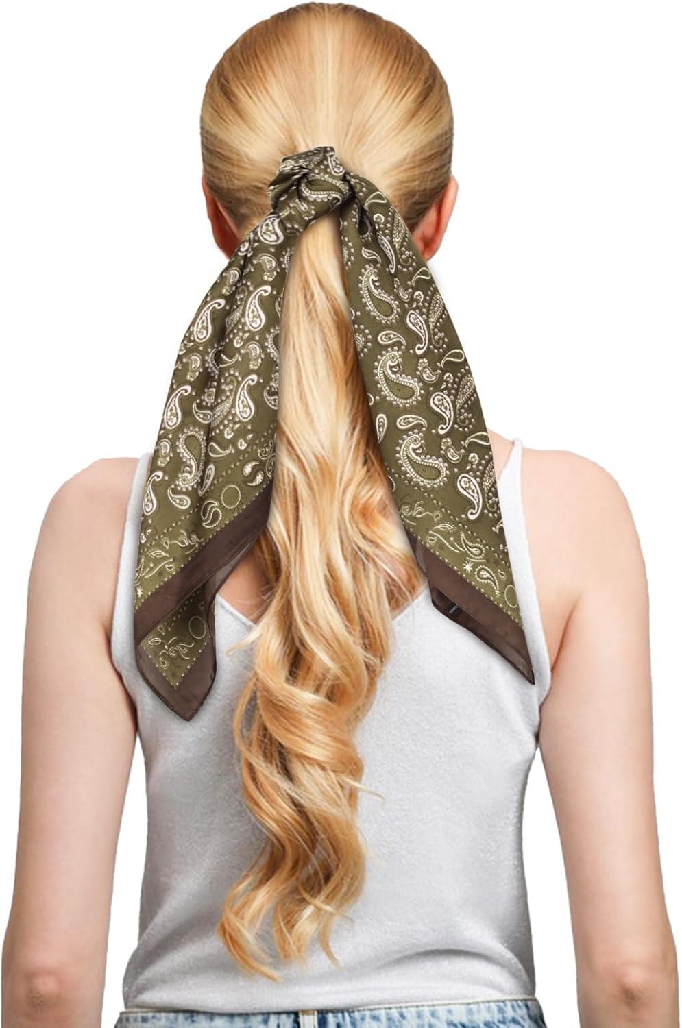 imageEXTREE Silk Feeling Scarf Medium Square Satin Head Scarf Sleeping Hair Wrapping for Women 275  275 inchesButterfly Kidney Green