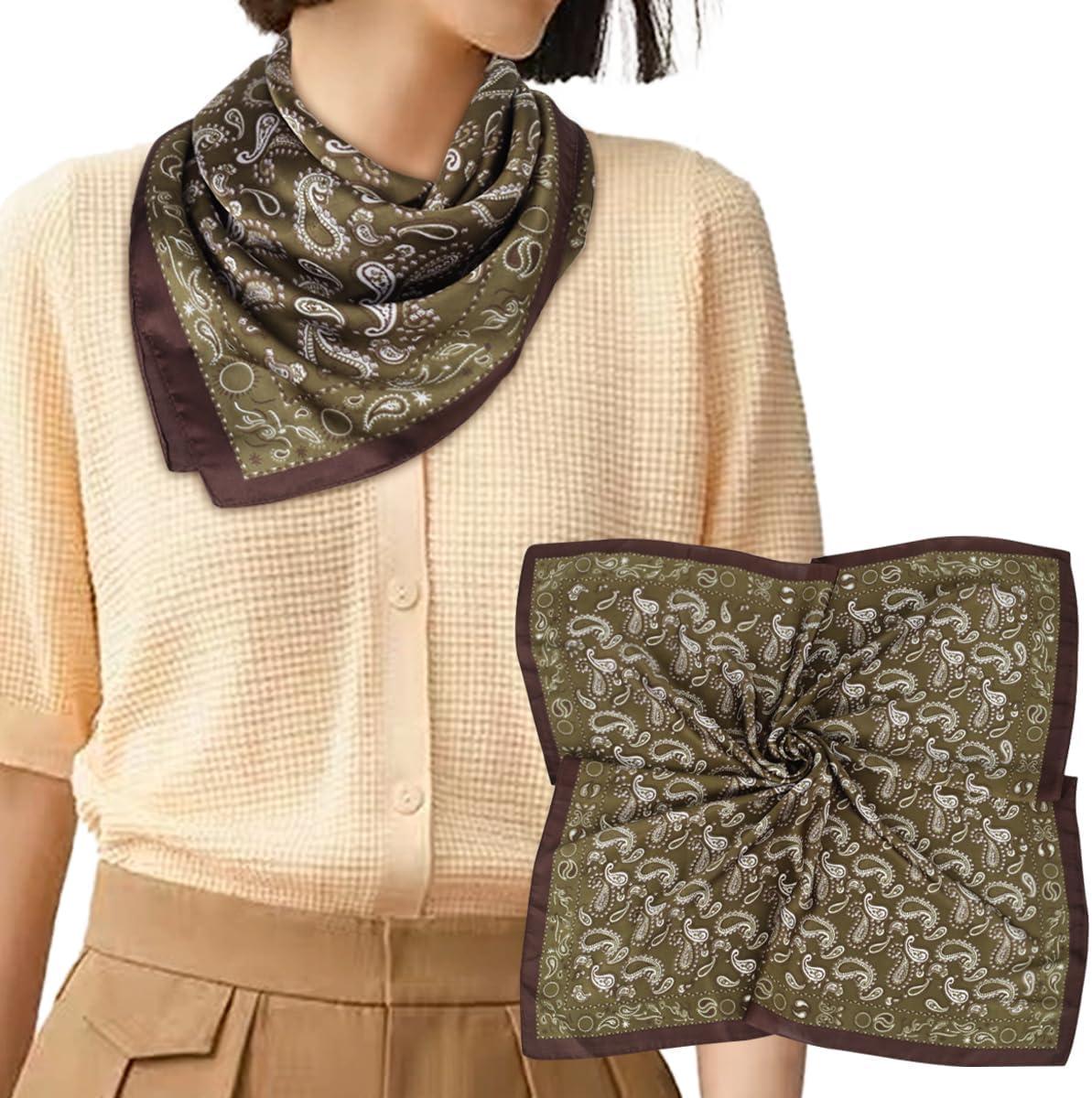 imageEXTREE Silk Feeling Scarf Medium Square Satin Head Scarf Sleeping Hair Wrapping for Women 275  275 inchesButterfly Kidney Green