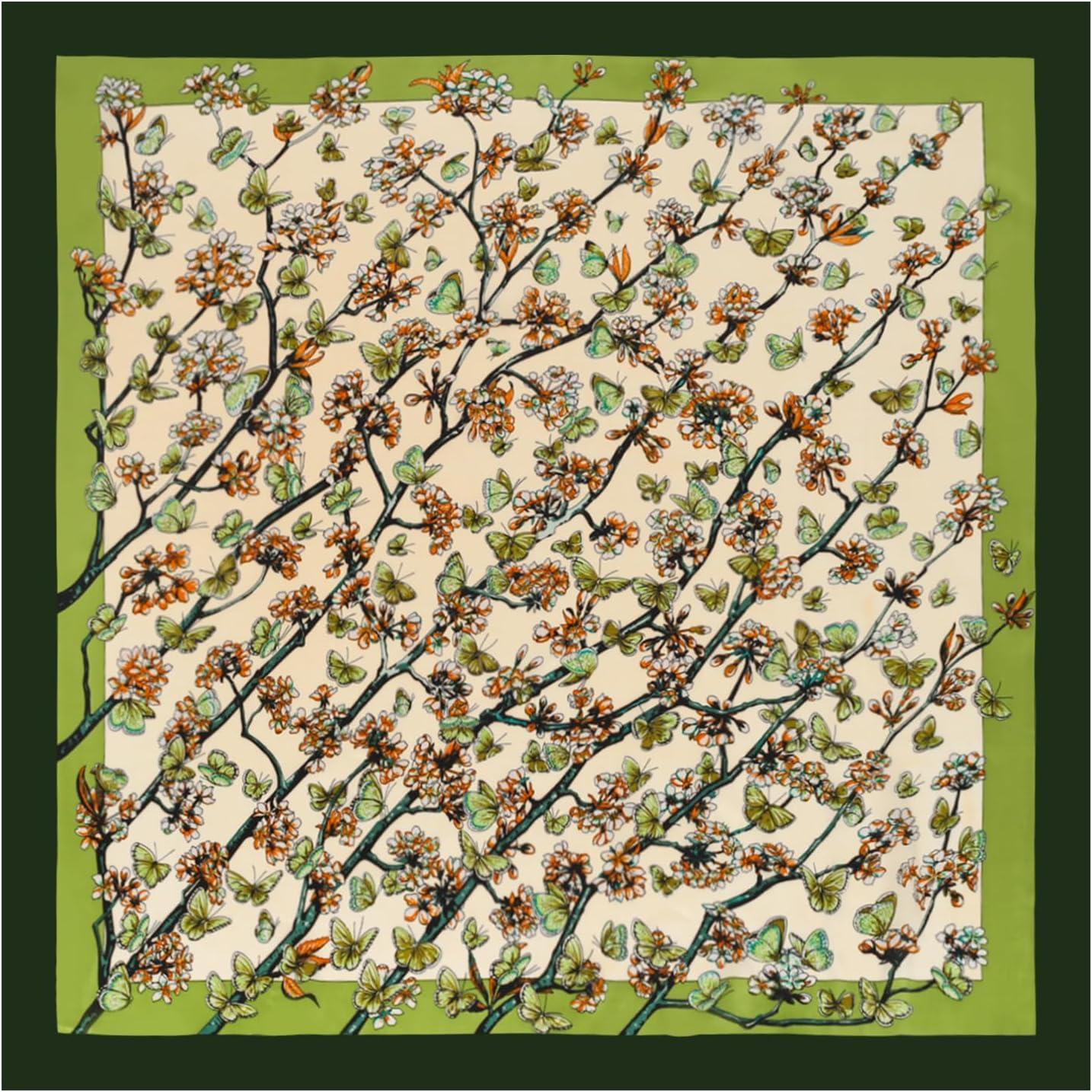 imageEXTREE Silk Feeling Scarf Medium Square Satin Head Scarf Sleeping Hair Wrapping for Women 275  275 inchesButterfly on the Flower