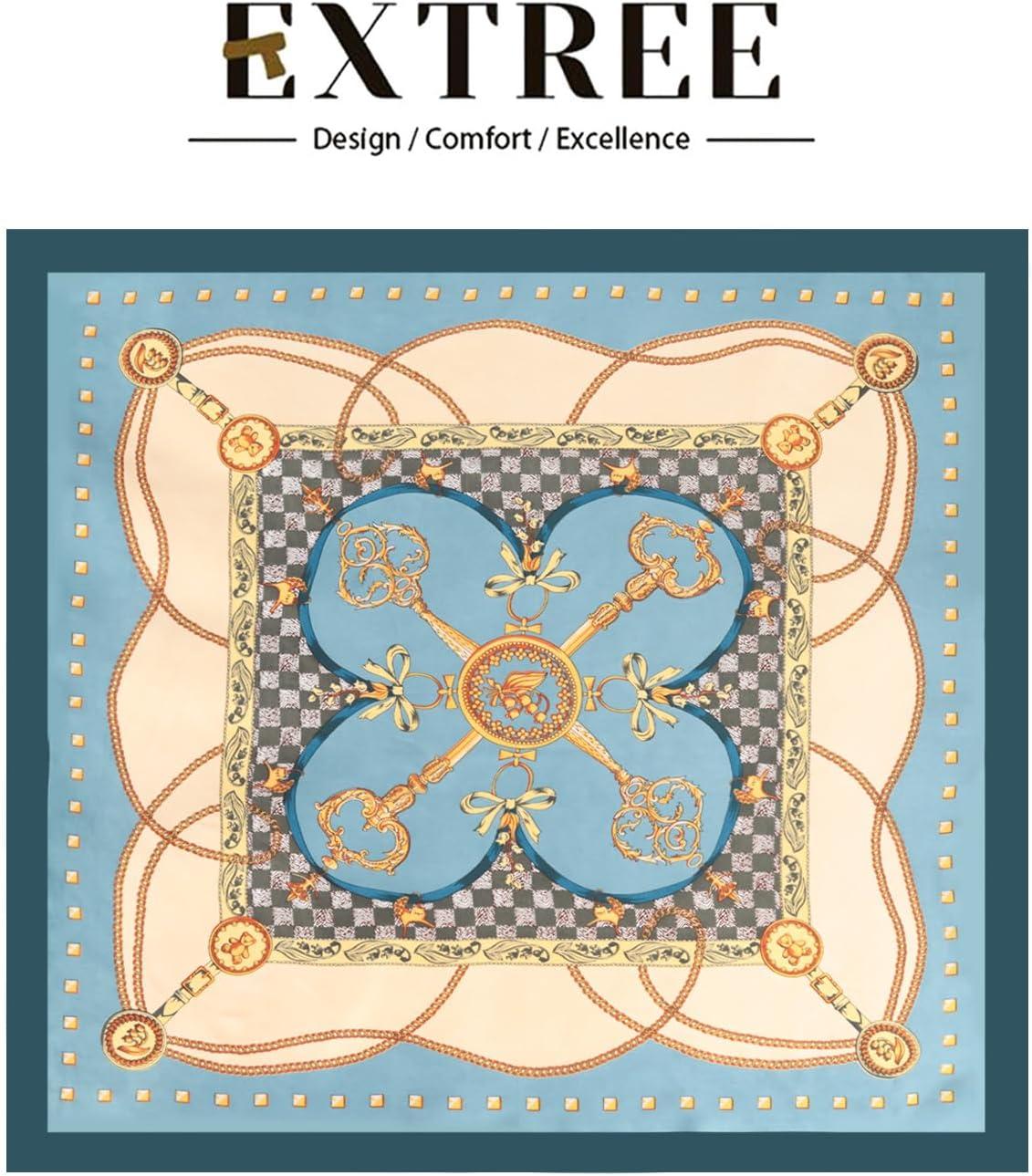 imageEXTREE Silk Feeling Scarf Medium Square Satin Head Scarf Sleeping Hair Wrapping for Women 275  275 inchesCamel Iron Chain Blue