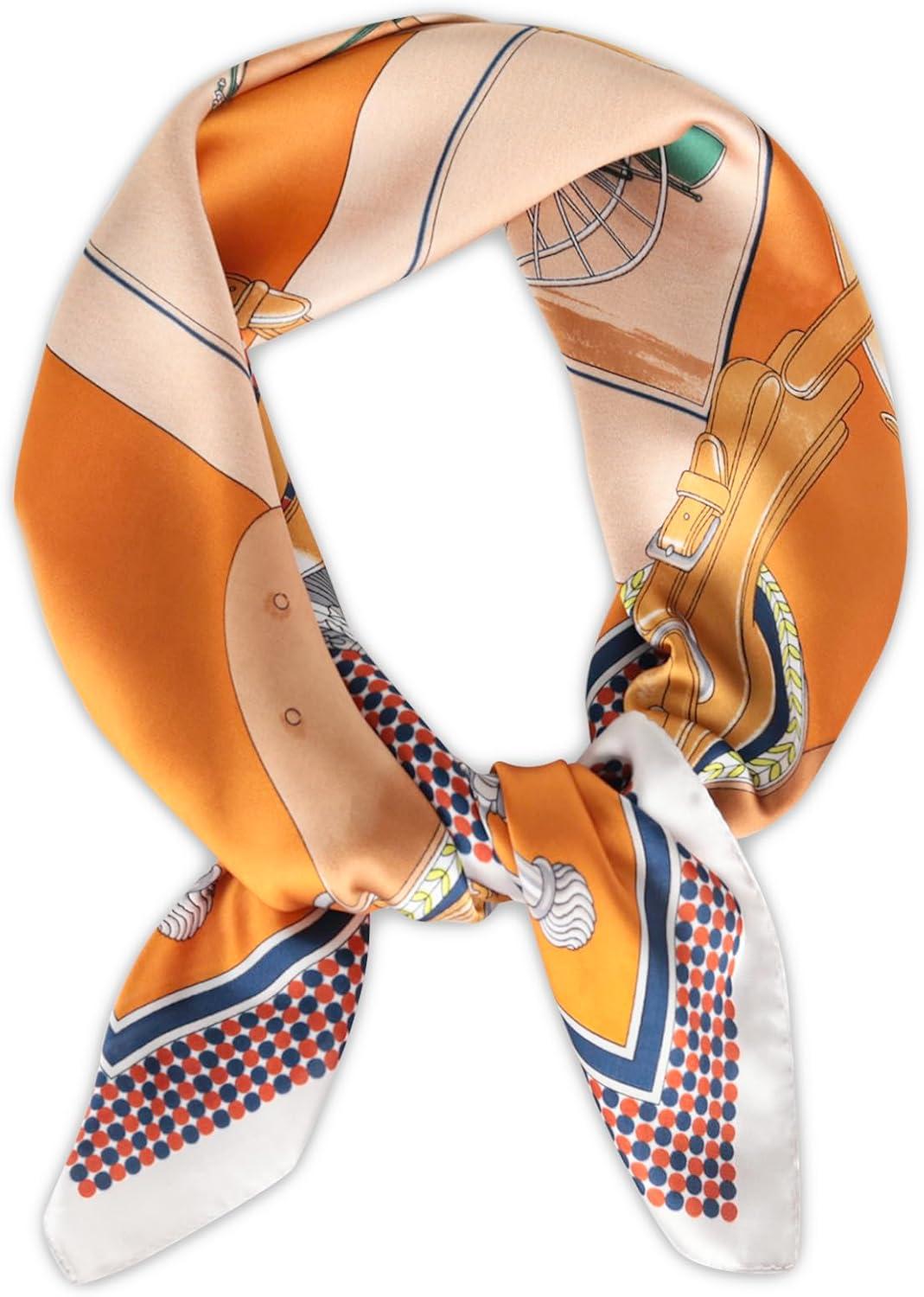 imageEXTREE Silk Feeling Scarf Medium Square Satin Head Scarf Sleeping Hair Wrapping for Women 275  275 inchesCarriage Orange