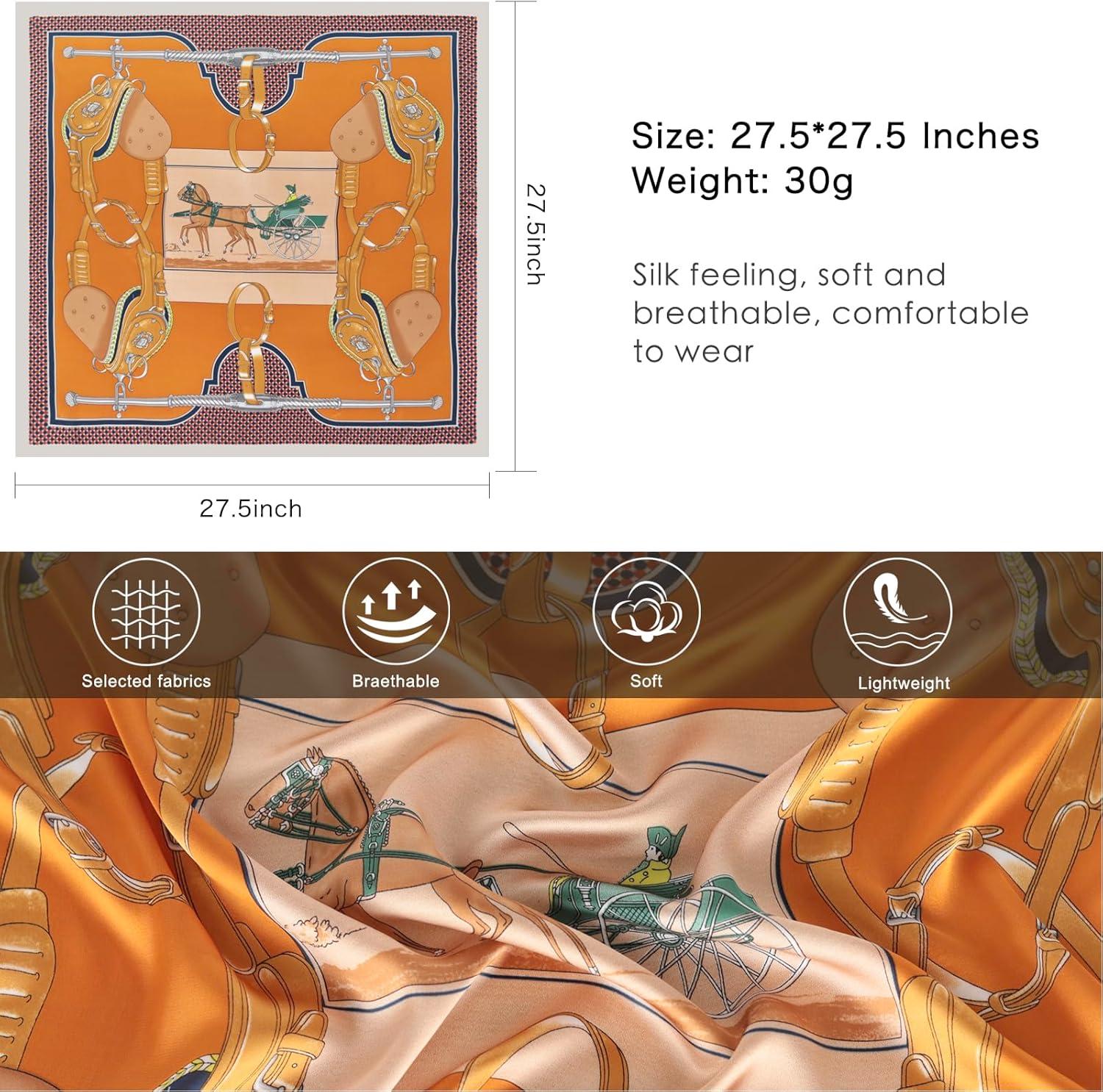 imageEXTREE Silk Feeling Scarf Medium Square Satin Head Scarf Sleeping Hair Wrapping for Women 275  275 inchesCarriage Orange