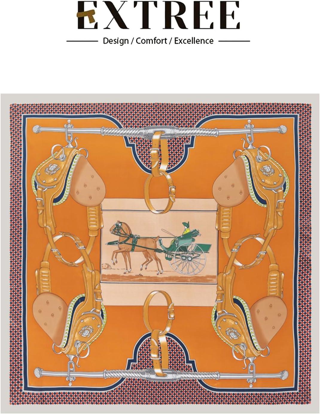 imageEXTREE Silk Feeling Scarf Medium Square Satin Head Scarf Sleeping Hair Wrapping for Women 275  275 inchesCarriage Orange