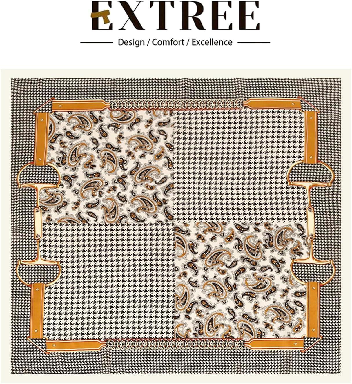 imageEXTREE Silk Feeling Scarf Medium Square Satin Head Scarf Sleeping Hair Wrapping for Women 275  275 inchesCashew Houndstooth