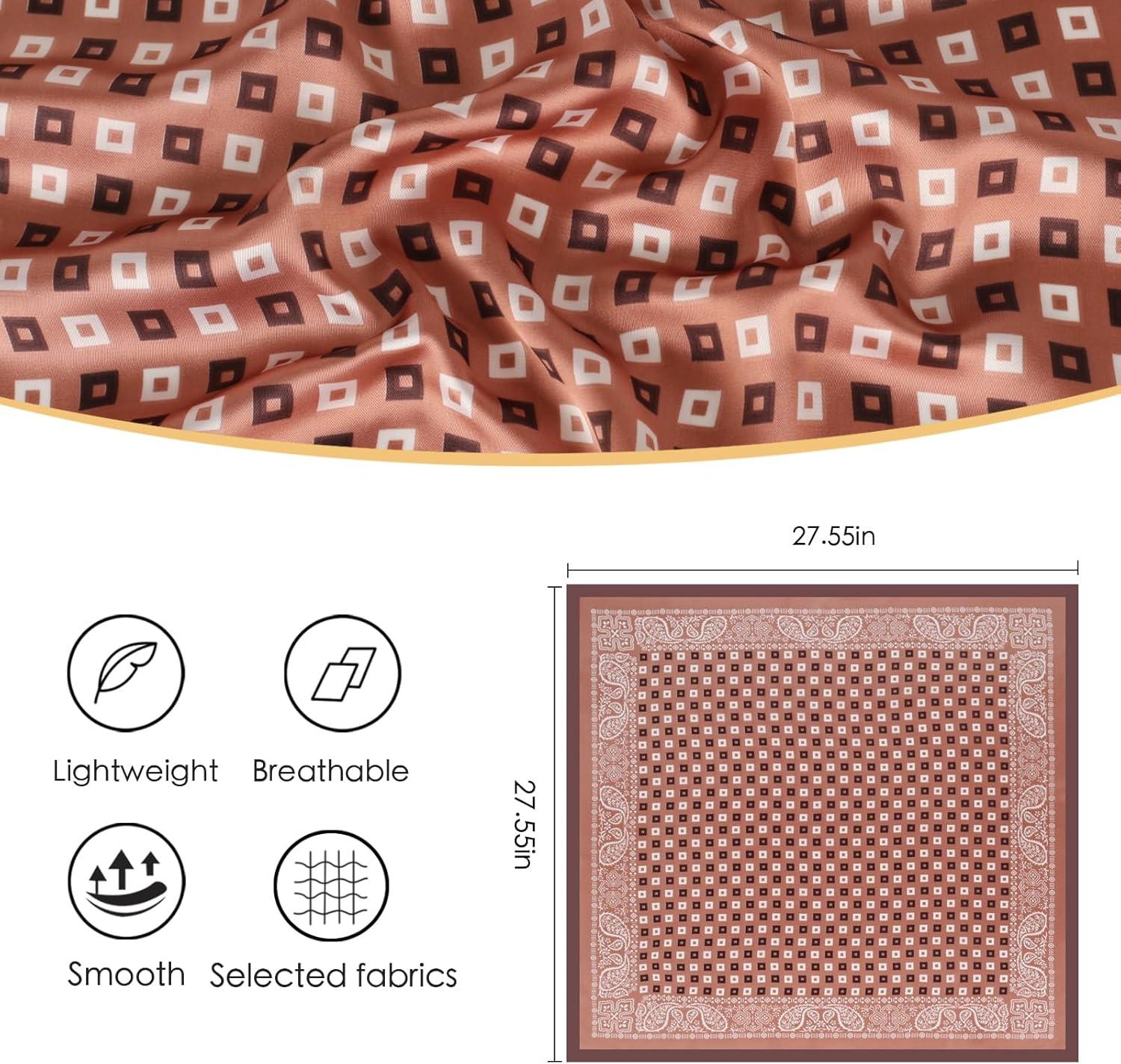 imageEXTREE Silk Feeling Scarf Medium Square Satin Head Scarf Sleeping Hair Wrapping for Women 275  275 inchesCashews Surround the Cubes of Red Bean Paste