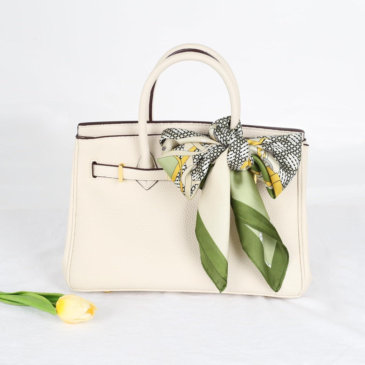 imageEXTREE Silk Feeling Scarf Medium Square Satin Head Scarf Sleeping Hair Wrapping for Women 275  275 inchesChain Checkerboard Green