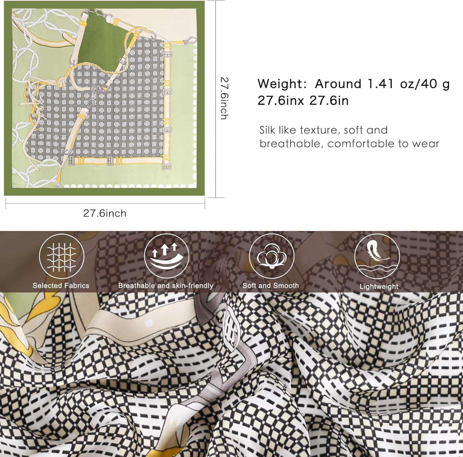 imageEXTREE Silk Feeling Scarf Medium Square Satin Head Scarf Sleeping Hair Wrapping for Women 275  275 inchesChain Checkerboard Green