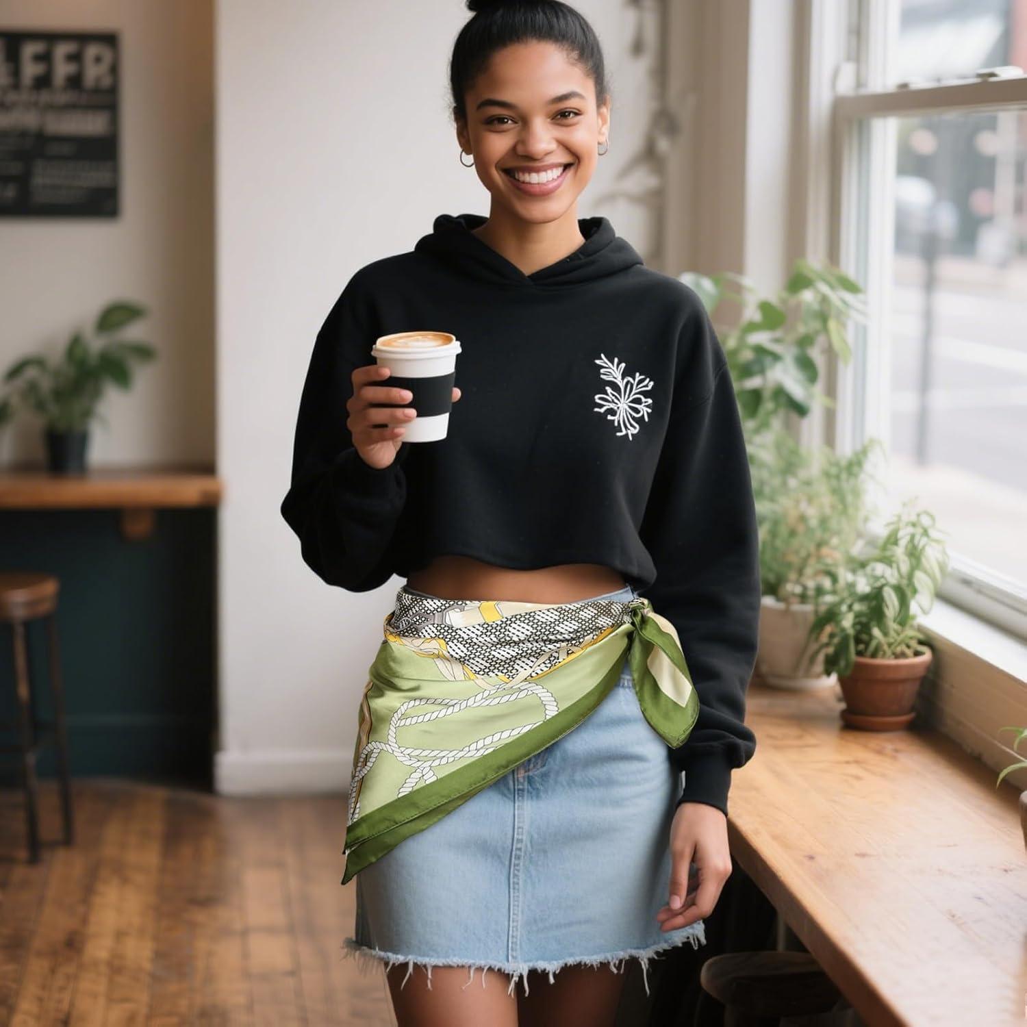 imageEXTREE Silk Feeling Scarf Medium Square Satin Head Scarf Sleeping Hair Wrapping for Women 275  275 inchesChain Checkerboard Green