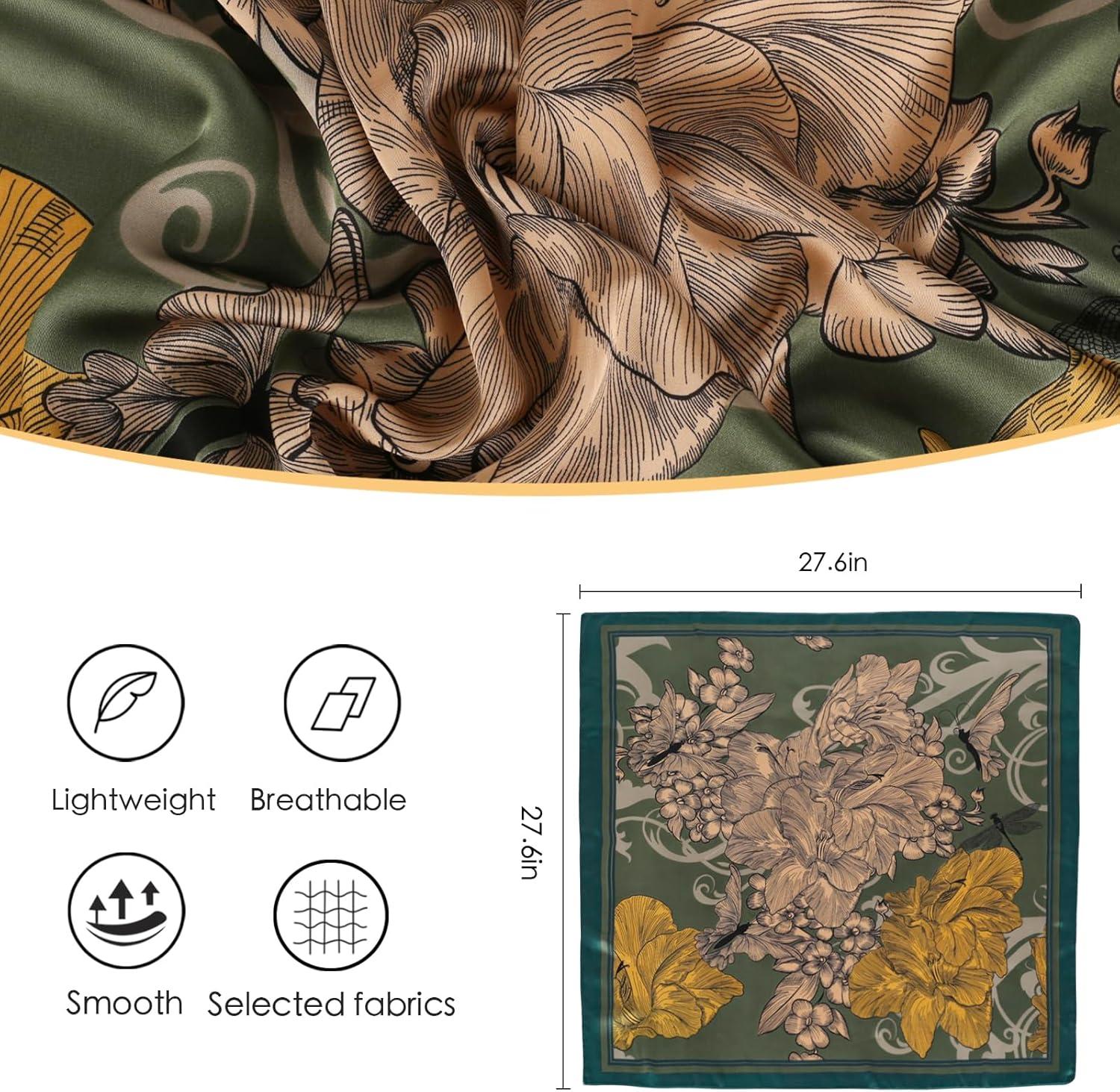imageEXTREE Silk Feeling Scarf Medium Square Satin Head Scarf Sleeping Hair Wrapping for Women 275  275 inchesChunxi Green