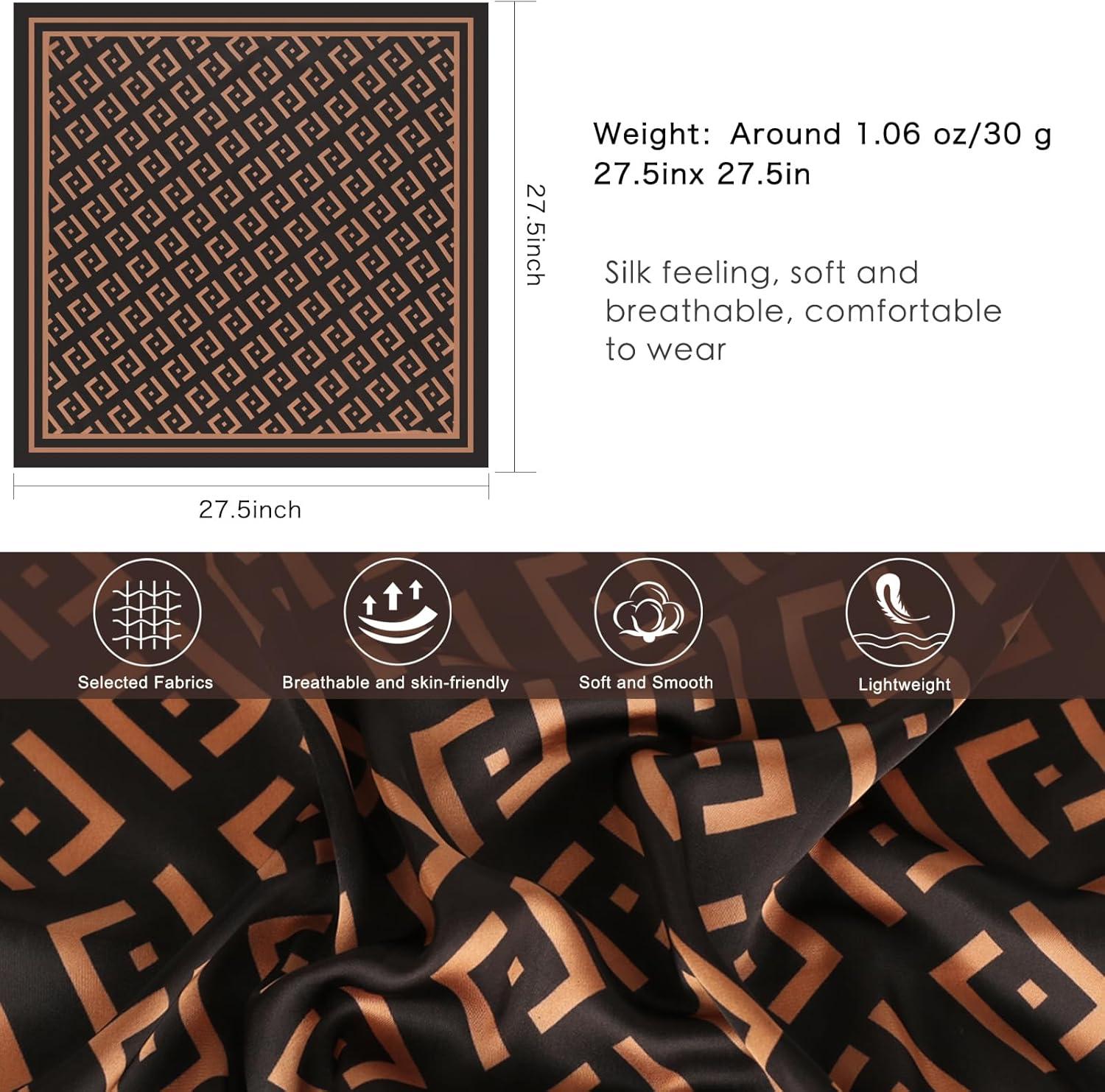 imageEXTREE Silk Feeling Scarf Medium Square Satin Head Scarf Sleeping Hair Wrapping for Women 275  275 inchesDark Brown