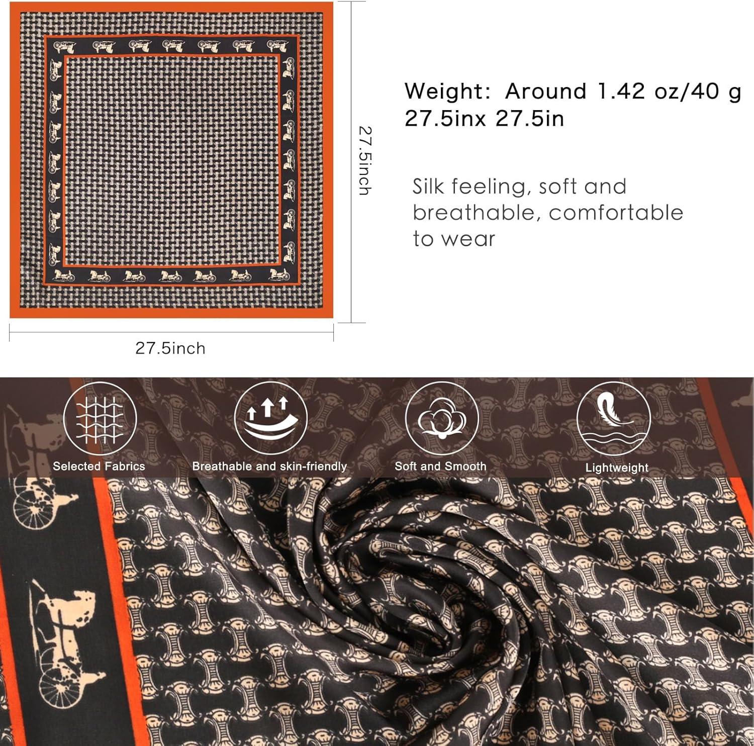 imageEXTREE Silk Feeling Scarf Medium Square Satin Head Scarf Sleeping Hair Wrapping for Women 275  275 inchesDark Brown Arc De Triomphe