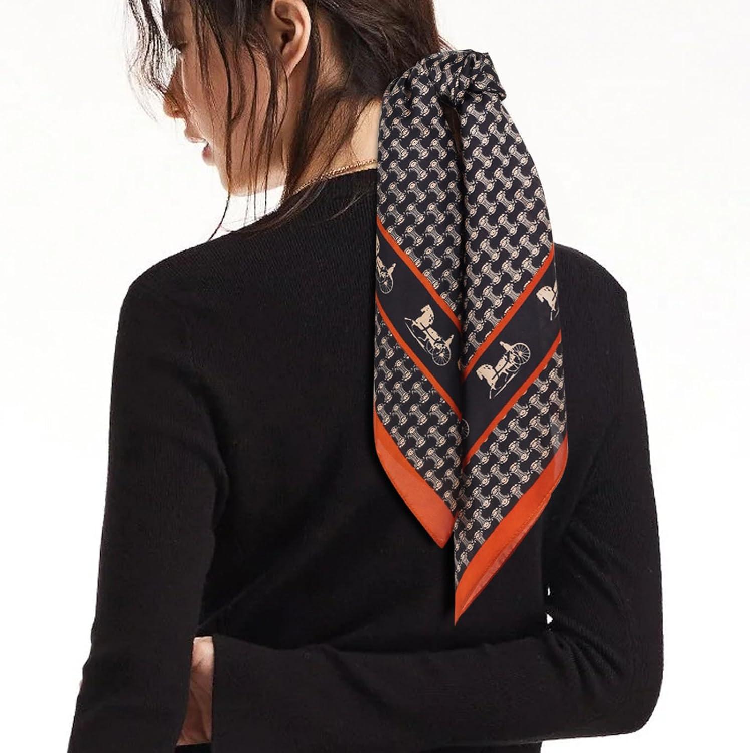 imageEXTREE Silk Feeling Scarf Medium Square Satin Head Scarf Sleeping Hair Wrapping for Women 275  275 inchesDark Brown Arc De Triomphe