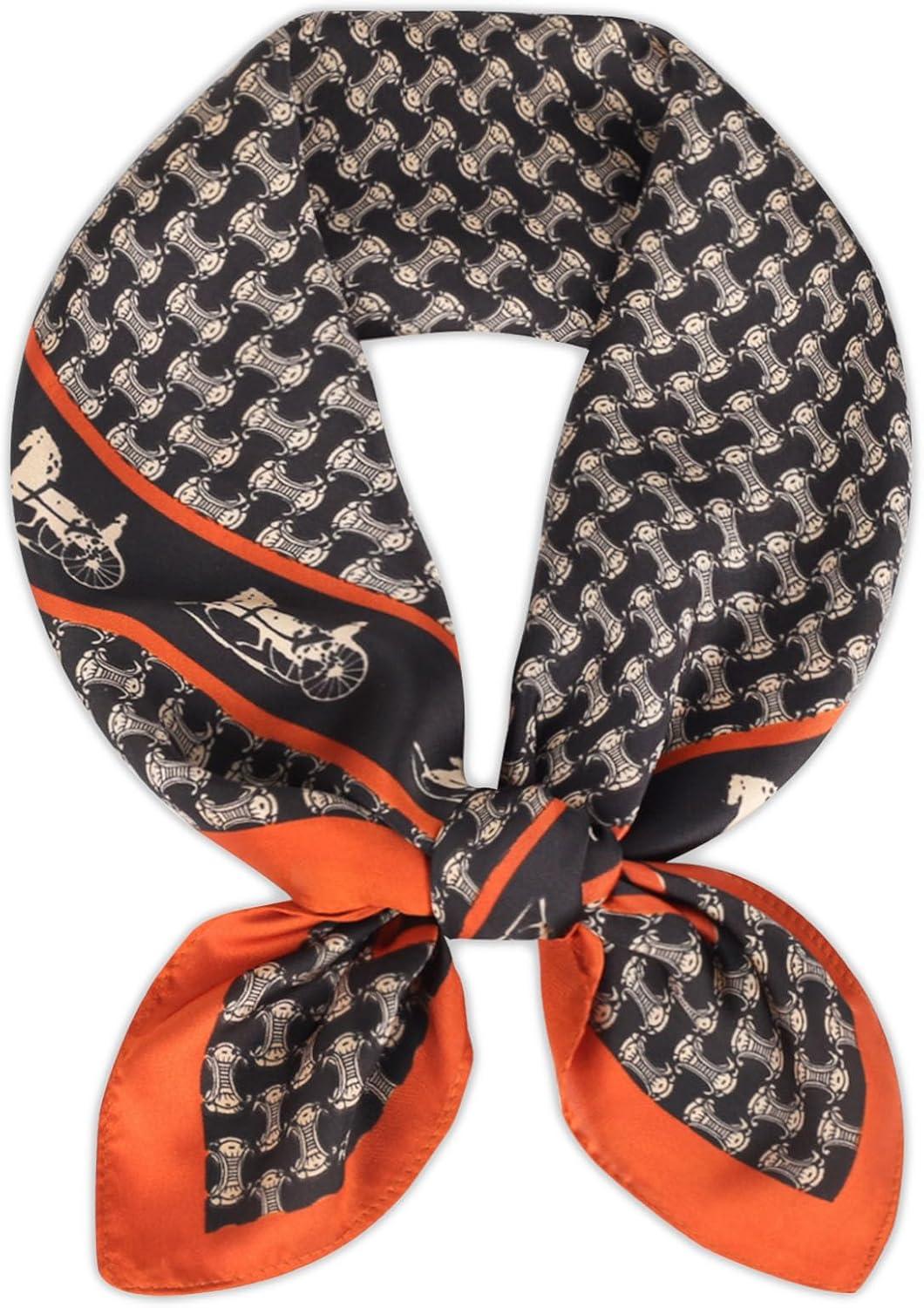 imageEXTREE Silk Feeling Scarf Medium Square Satin Head Scarf Sleeping Hair Wrapping for Women 275  275 inchesDark Brown Arc De Triomphe