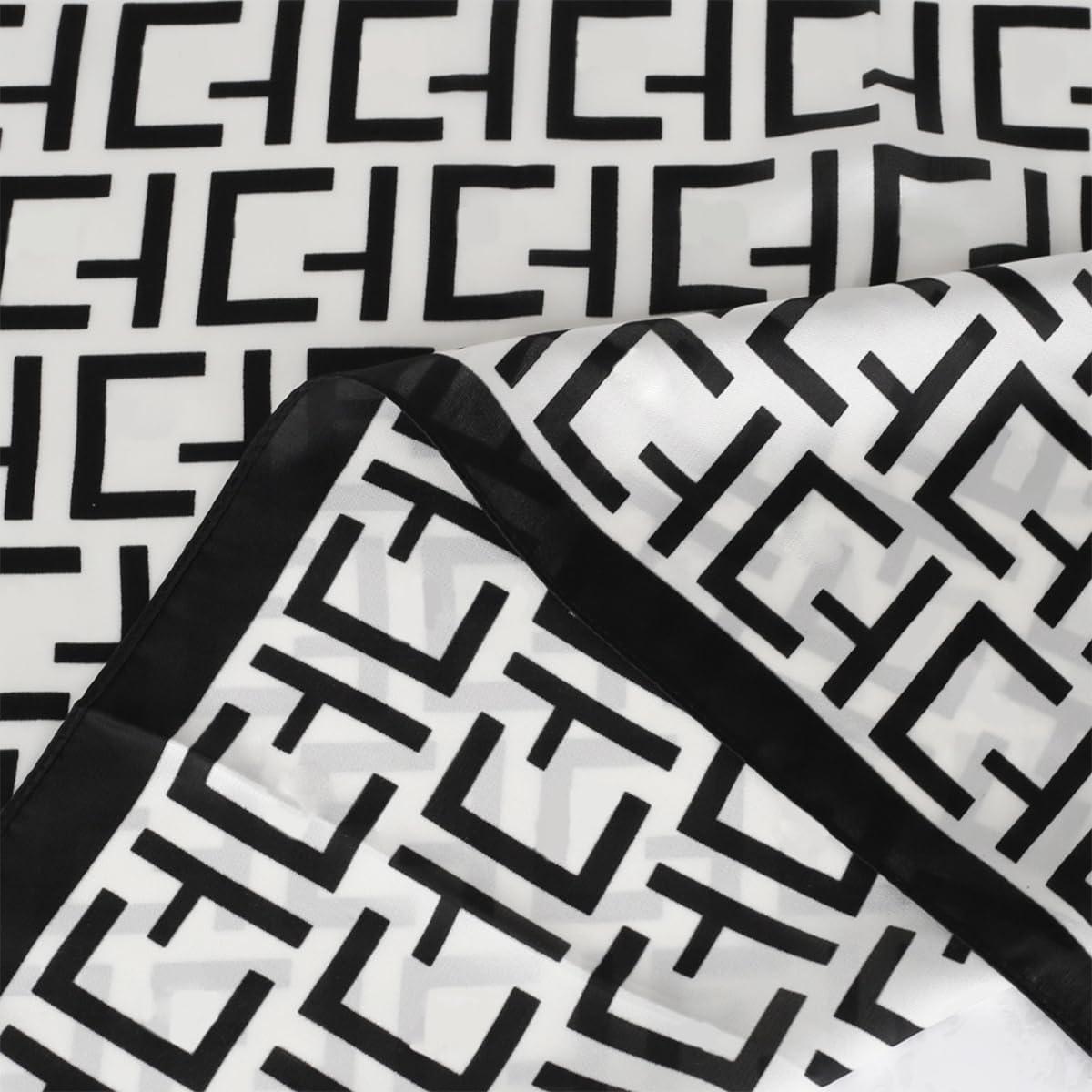 imageEXTREE Silk Feeling Scarf Medium Square Satin Head Scarf Sleeping Hair Wrapping for Women 275  275 inchesEt Stylish Letters Blac