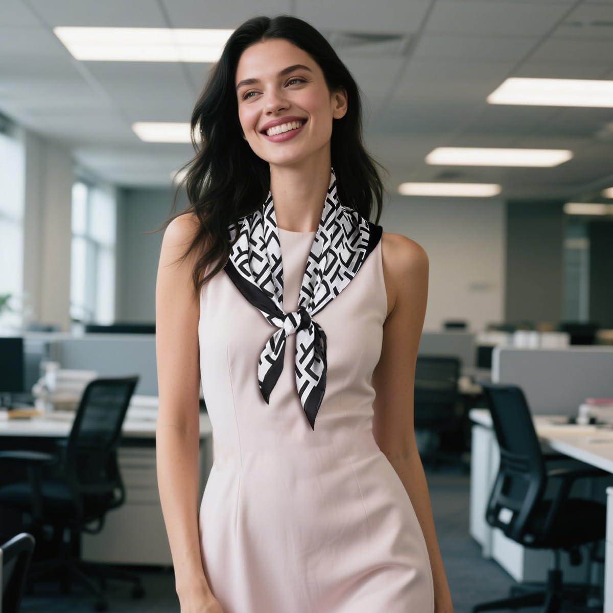 imageEXTREE Silk Feeling Scarf Medium Square Satin Head Scarf Sleeping Hair Wrapping for Women 275  275 inchesEt Stylish Letters Blac